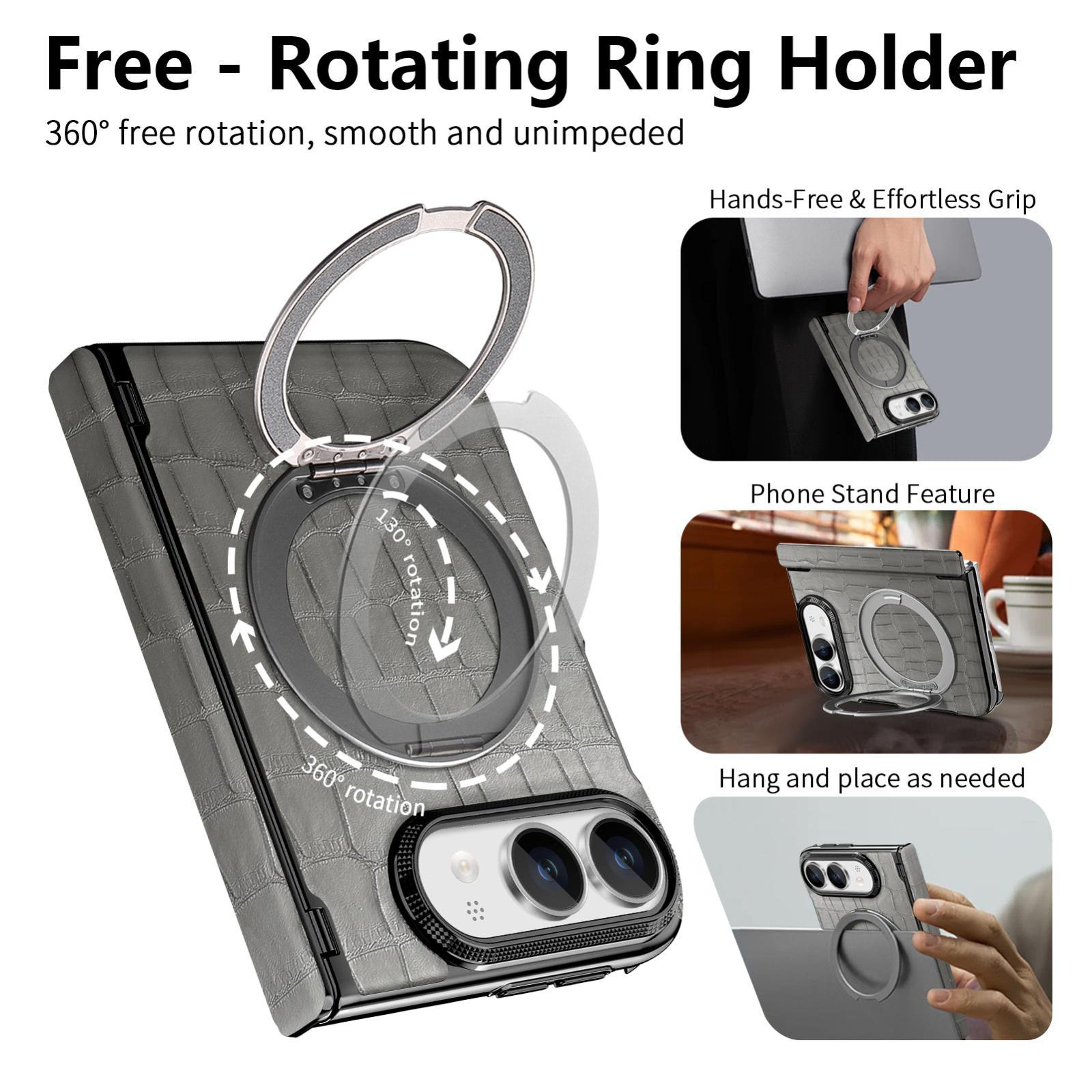 iPhone Duo Retro Crocodile Texture Dual-Hinge Magnetic Holder Case – view 4