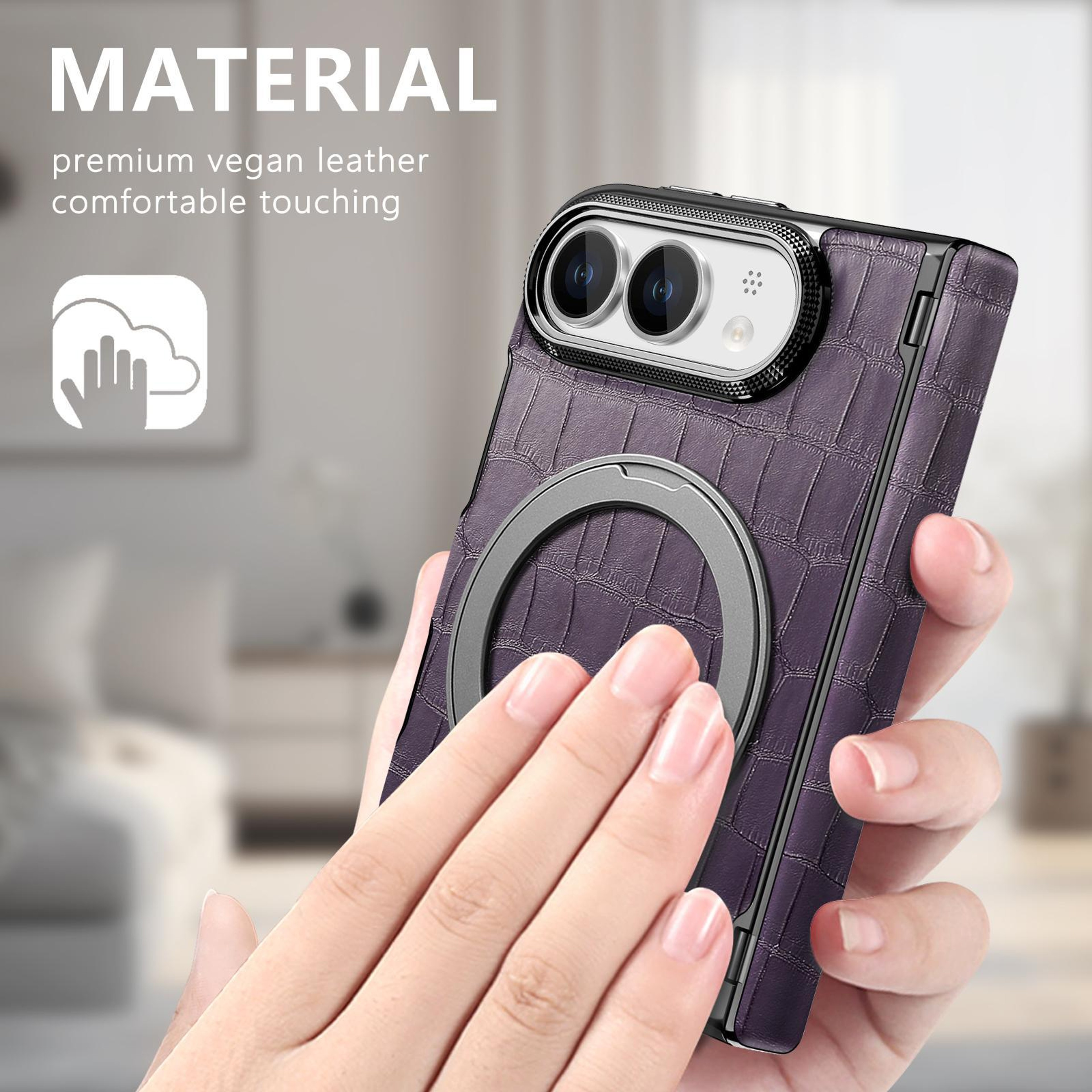 Duo Retro Crocodile-Texture PU Phone Case with Dual-Hinge Magnetic Holder – view 7