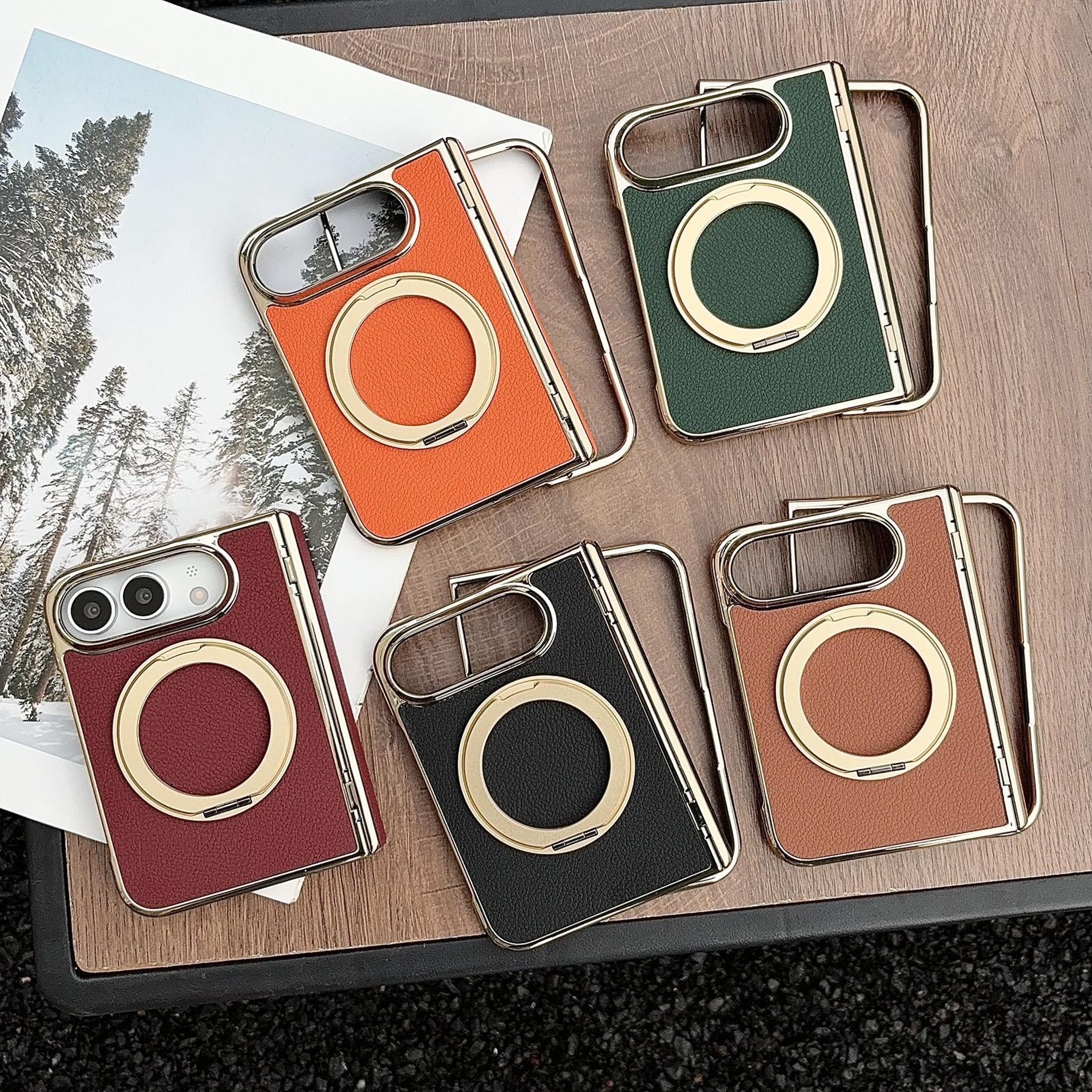 iPhone Duo Litchi Texture Magnetic Phone Case with Rotating Bracket – view 2