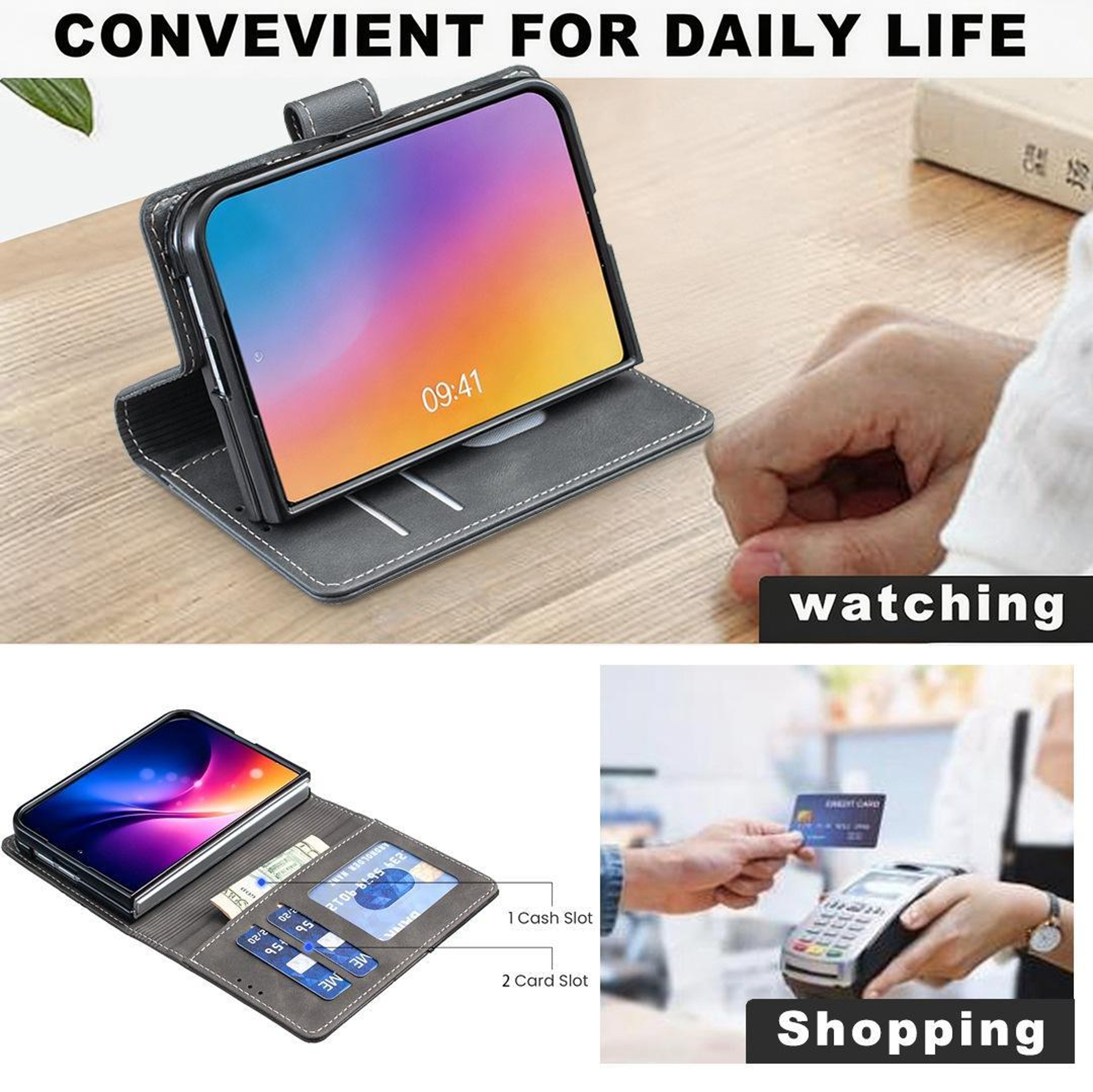 RFID Vegan Leather Wallet Case For IPhone Duo With Card Slots And Kickstand 6