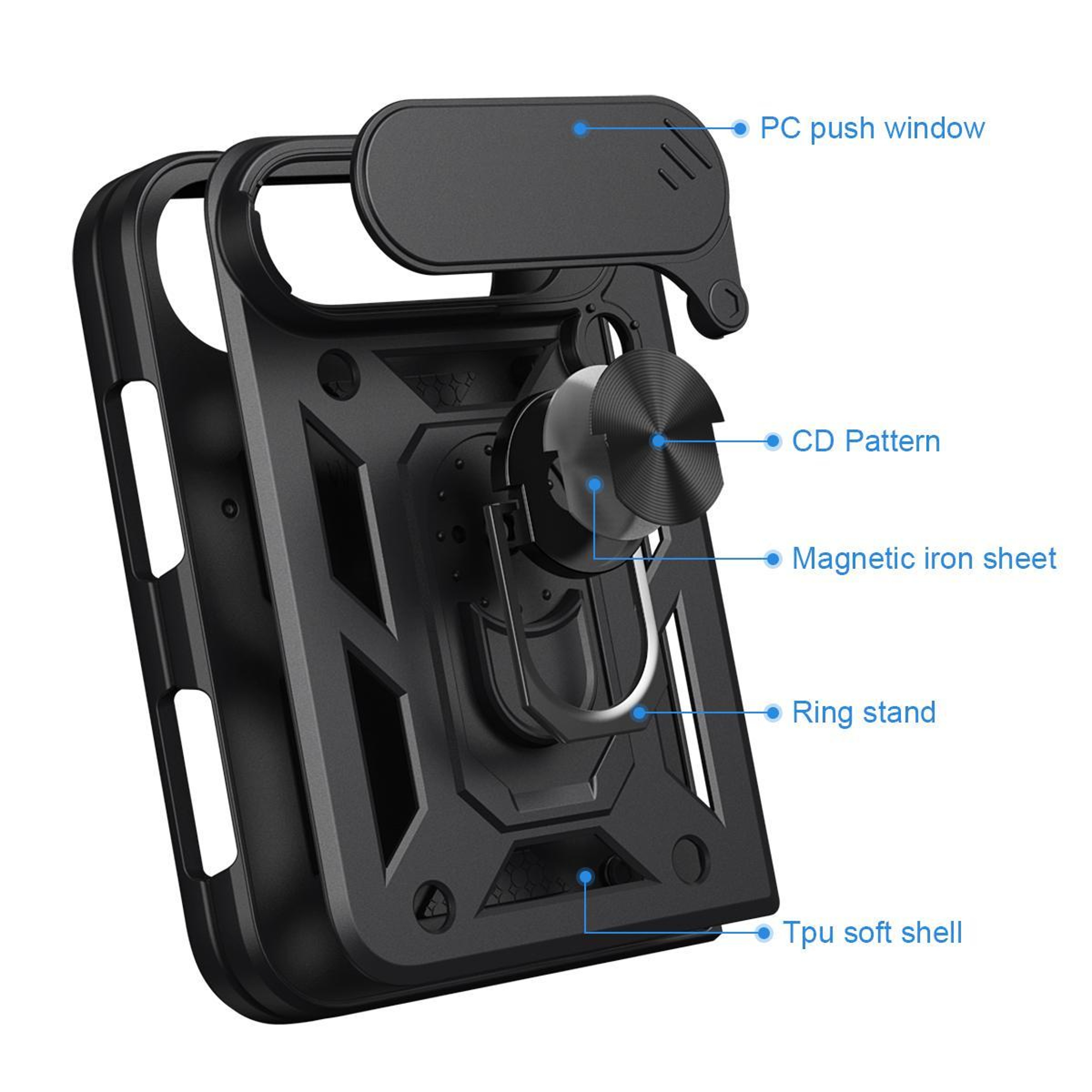 Duo Sliding Camera Cover Phone Case With Ring Stand And Magnetic Holder Compatibility 2