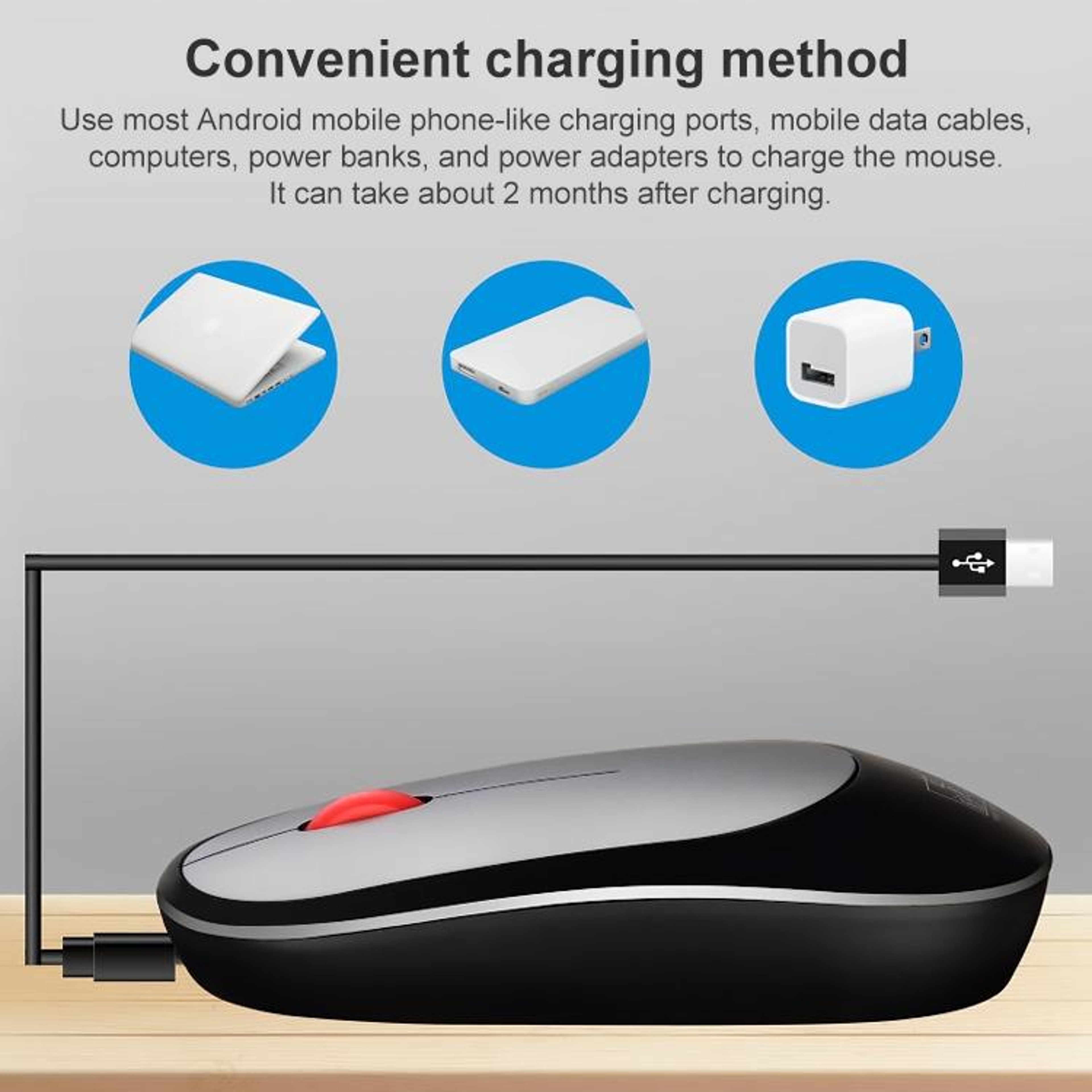 Rechargeable 2.4GHz Wireless Mini Mouse with Silent Clicks & Adjustable – view 11