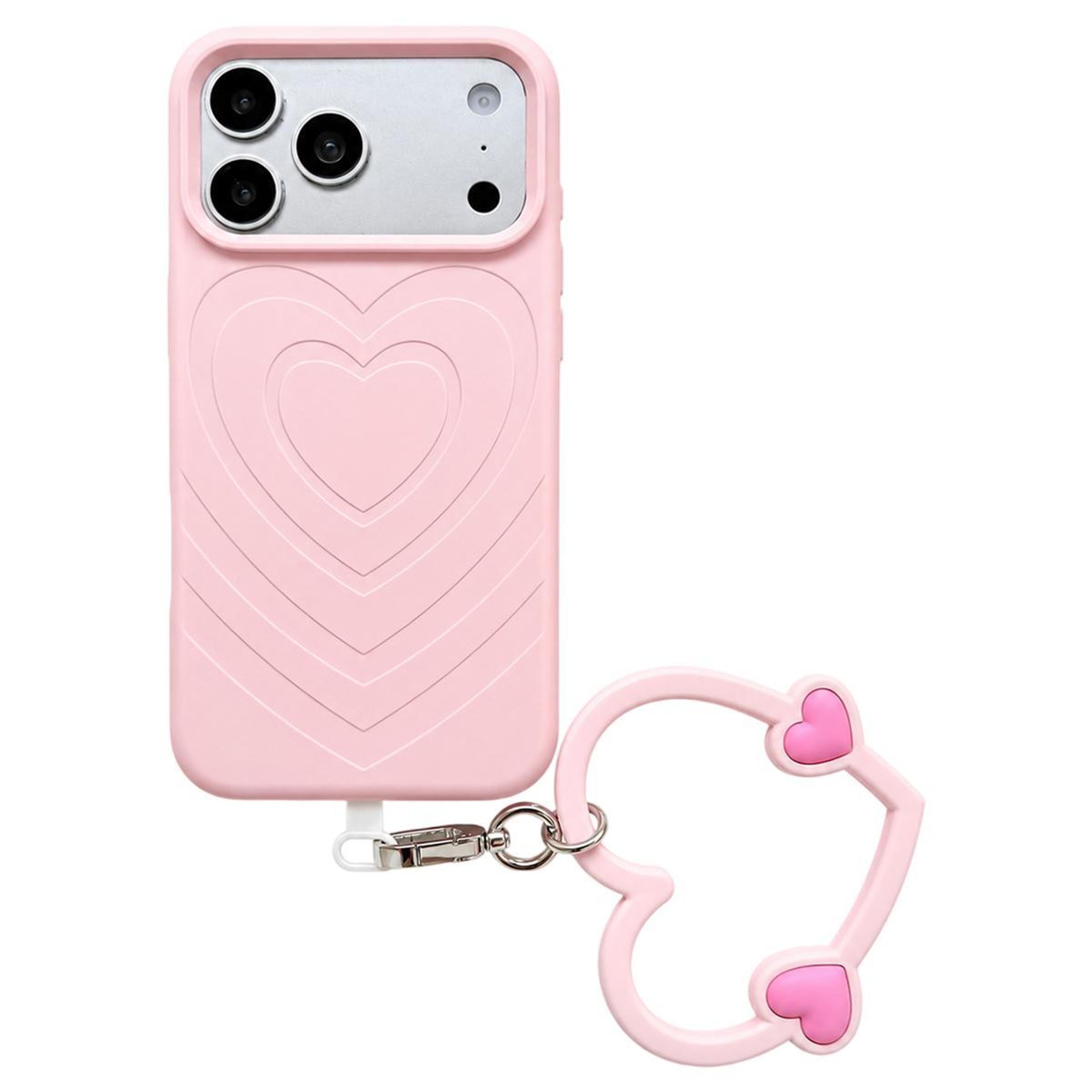 IPhone 18 Pro Liquid Silicone Heart Pattern Case With Matching Strap 0