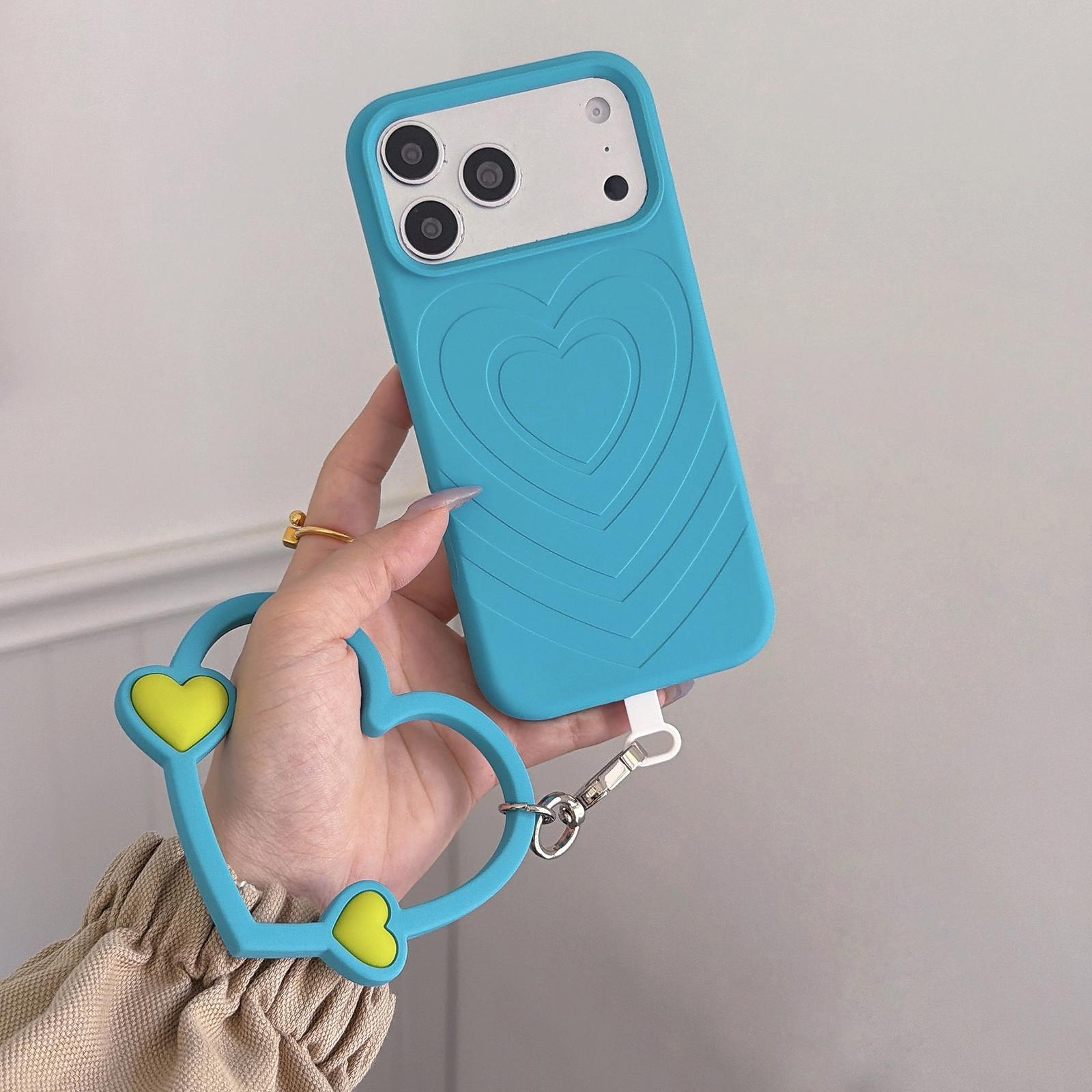 IPhone 18 Pro Liquid Silicone Heart Pattern Case With Matching Strap 5