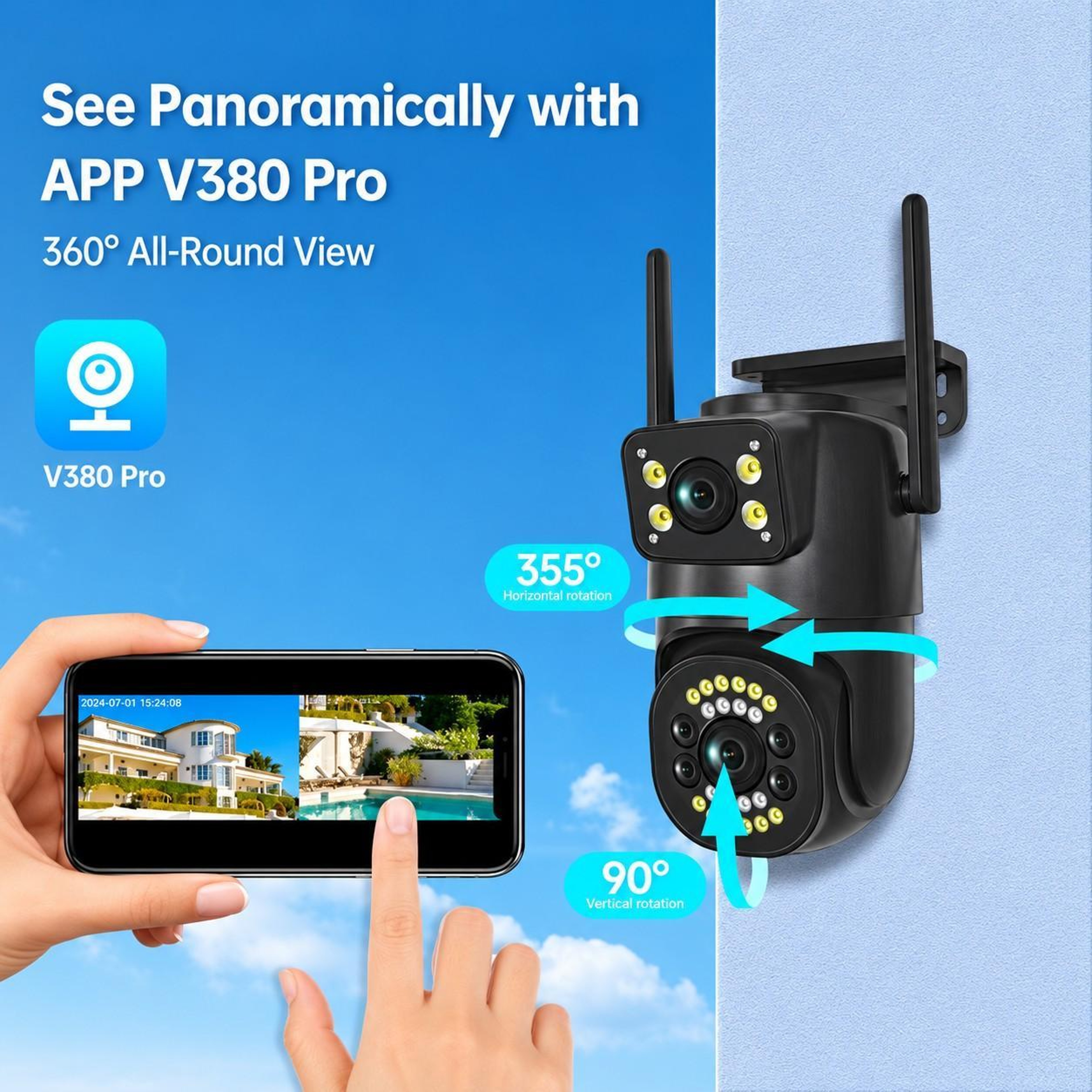 Outdoor Dual Lens WiFi Security Camera with 2K HD Video and 360° Panoramic View – view 4