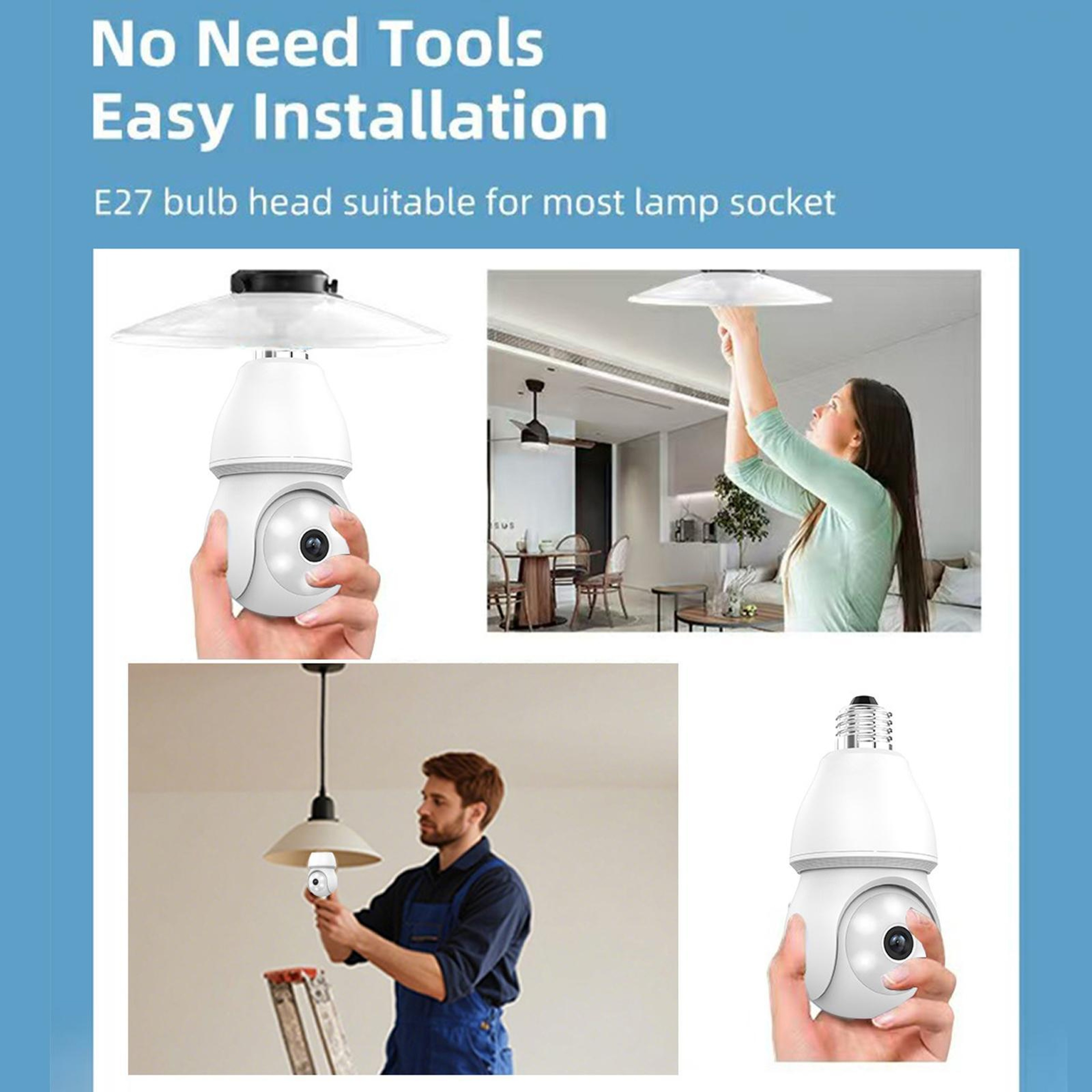 E27 WiFi Light Bulb Security Camera with 1080P HD Night Vision and Motion Tracking – view 7