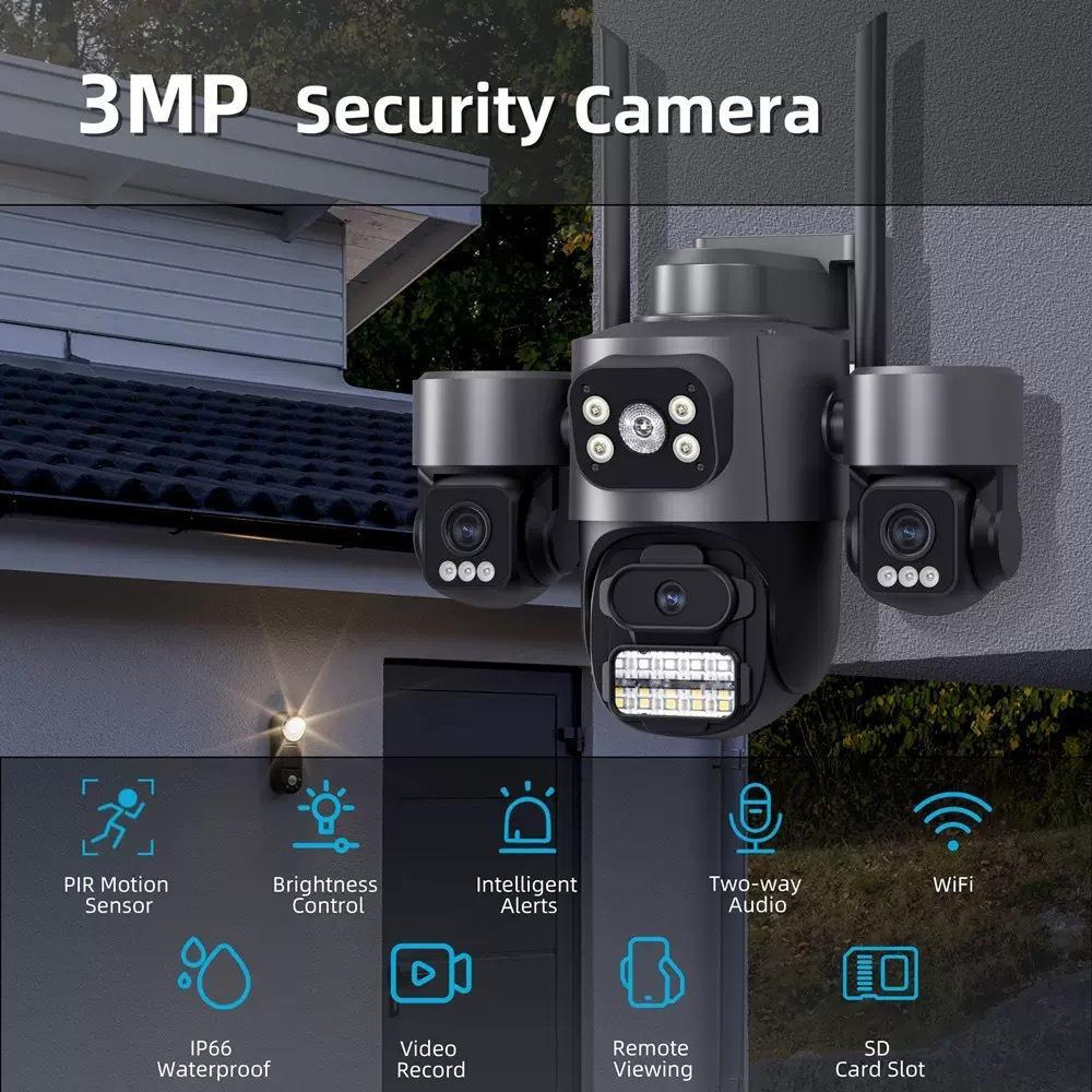 Triple-Lens 3MP WiFi Security Camera with Pan Tilt Control and Color Night Vision – view 10