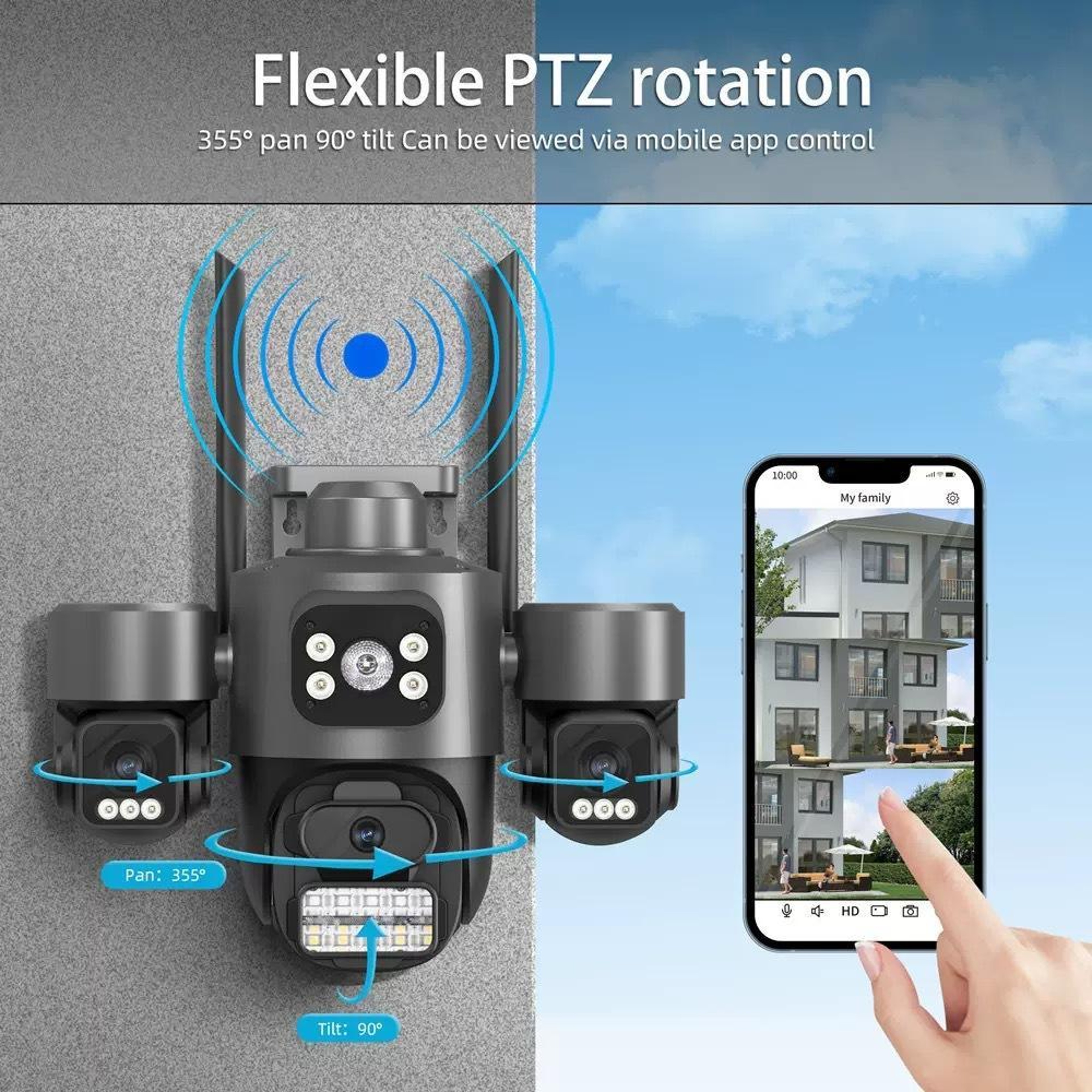 Triple-Lens 3MP WiFi Security Camera with Pan Tilt Control and Color Night Vision – view 4