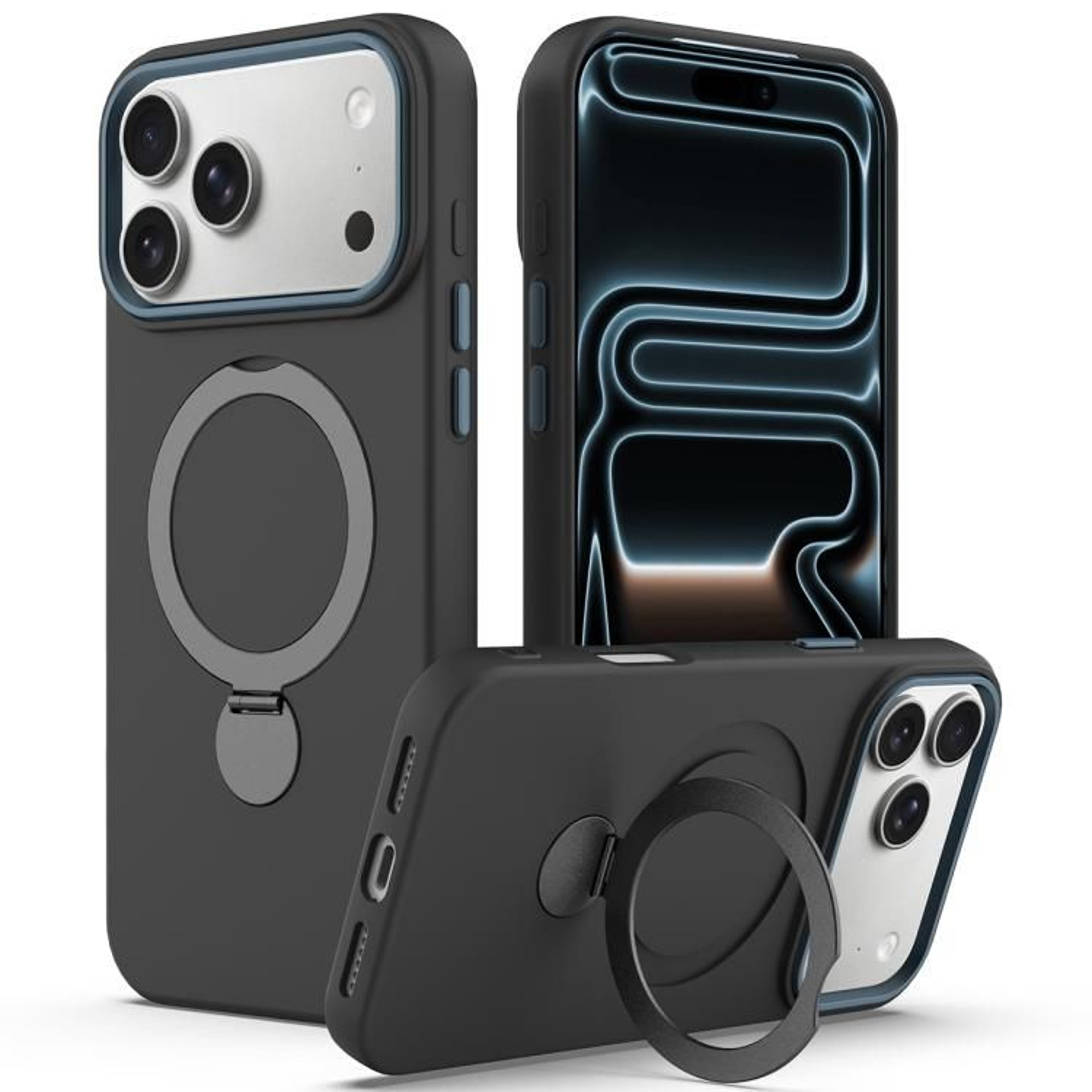 IPhone 18 Pro Max Ring Holder Case With 360 Stand Hybrid Protective Case With TPU PC Construction 8