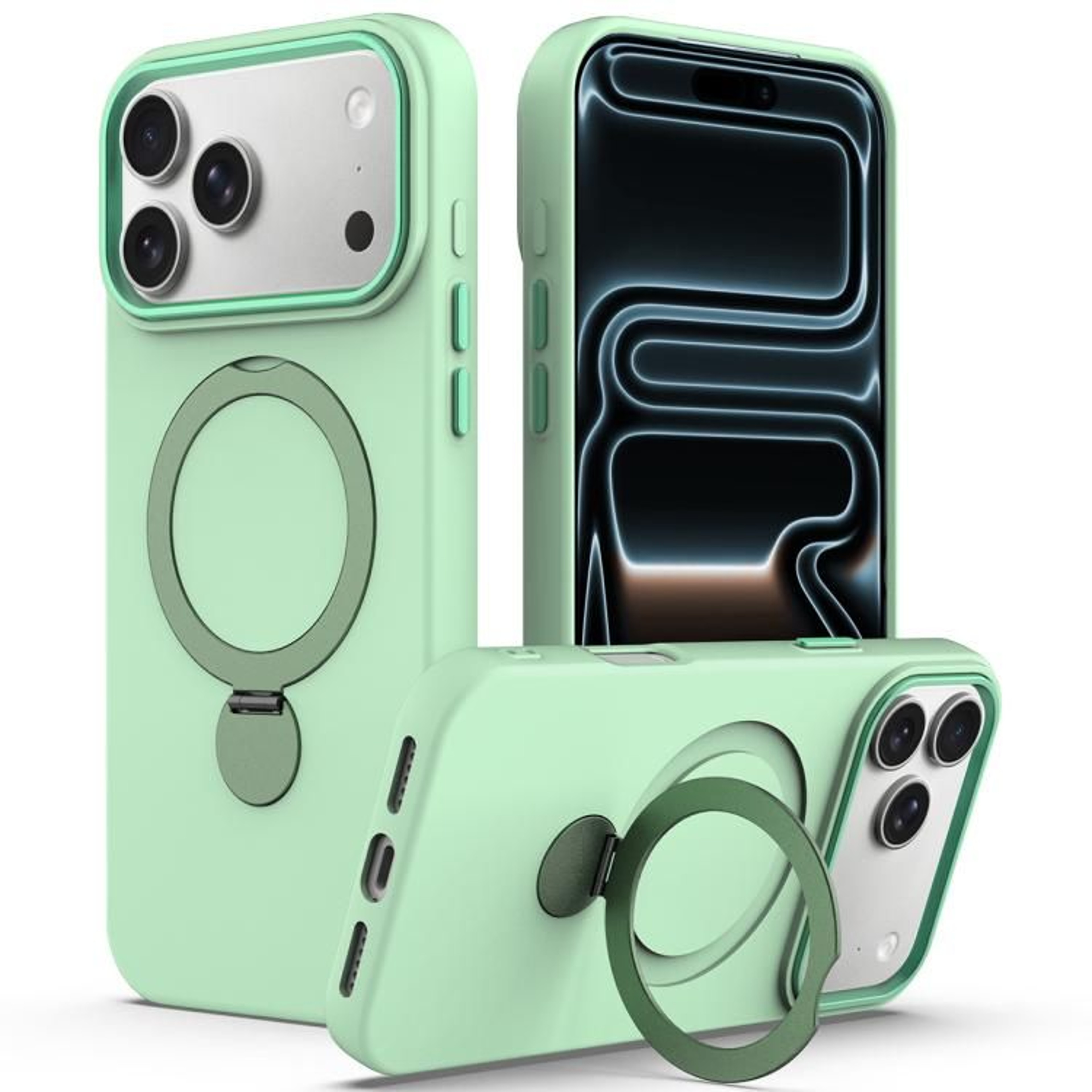 IPhone 18 Pro Max Ring Holder Case With 360 Stand Hybrid Protective Case With TPU PC Construction 9