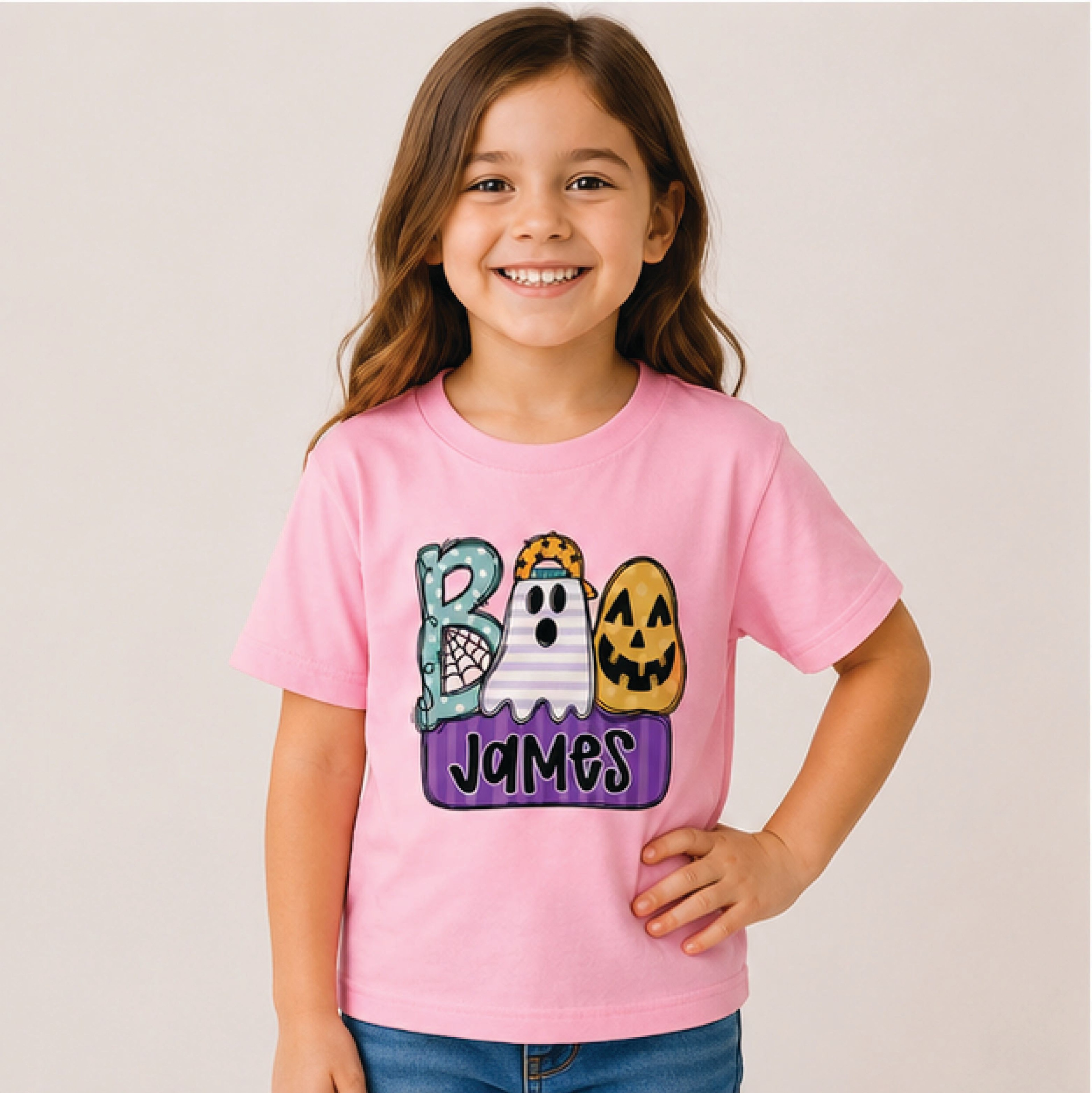 Personalized Boo Halloween Kids Shirt Custom Name Ghost Toddler Tee Cute Spooky Fall Shirt Trick Or 2