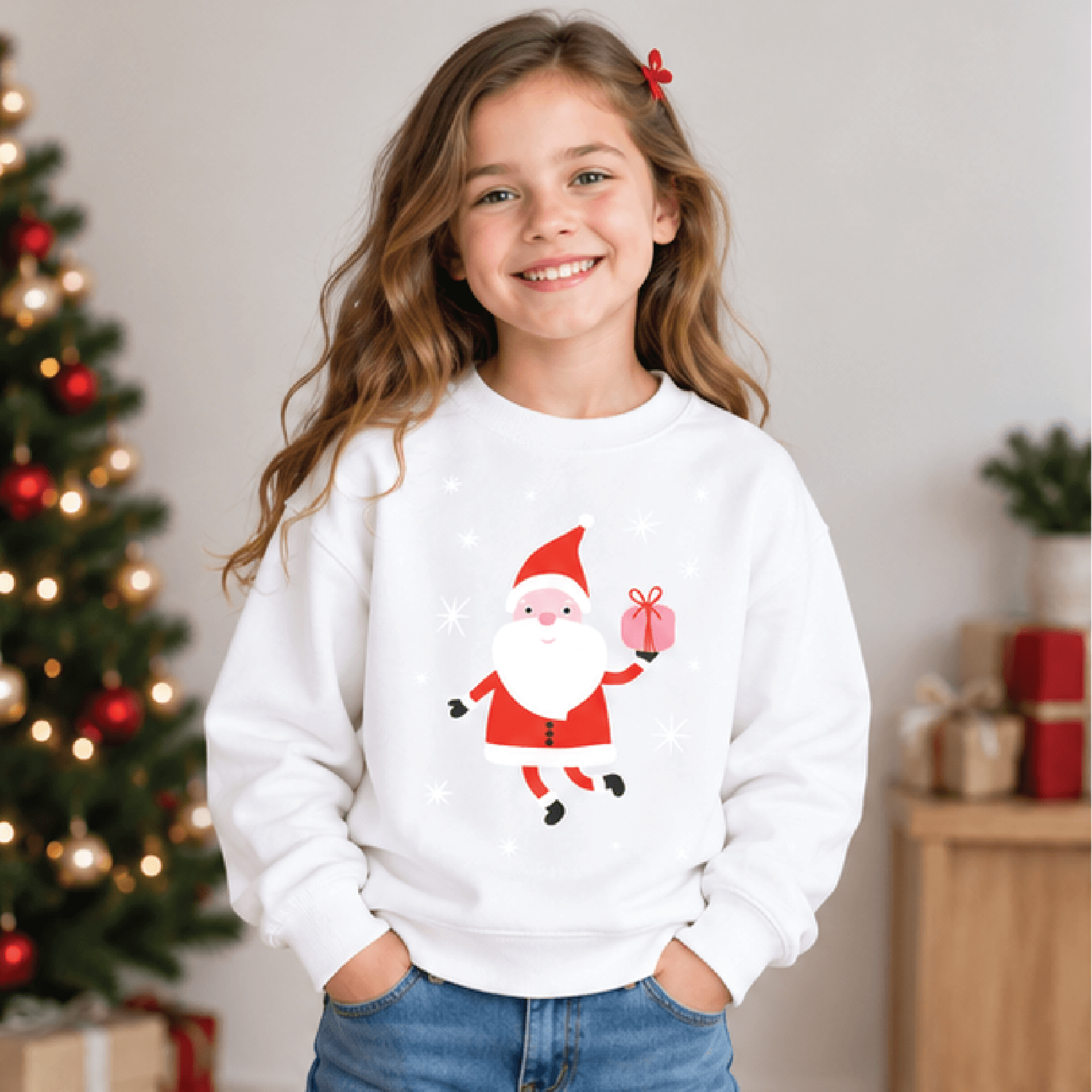 Pink Santa Girl Christmas Sweatshirt Retro Santa Toddler Sweatshirt Cute Girly Holiday Sweater Chri