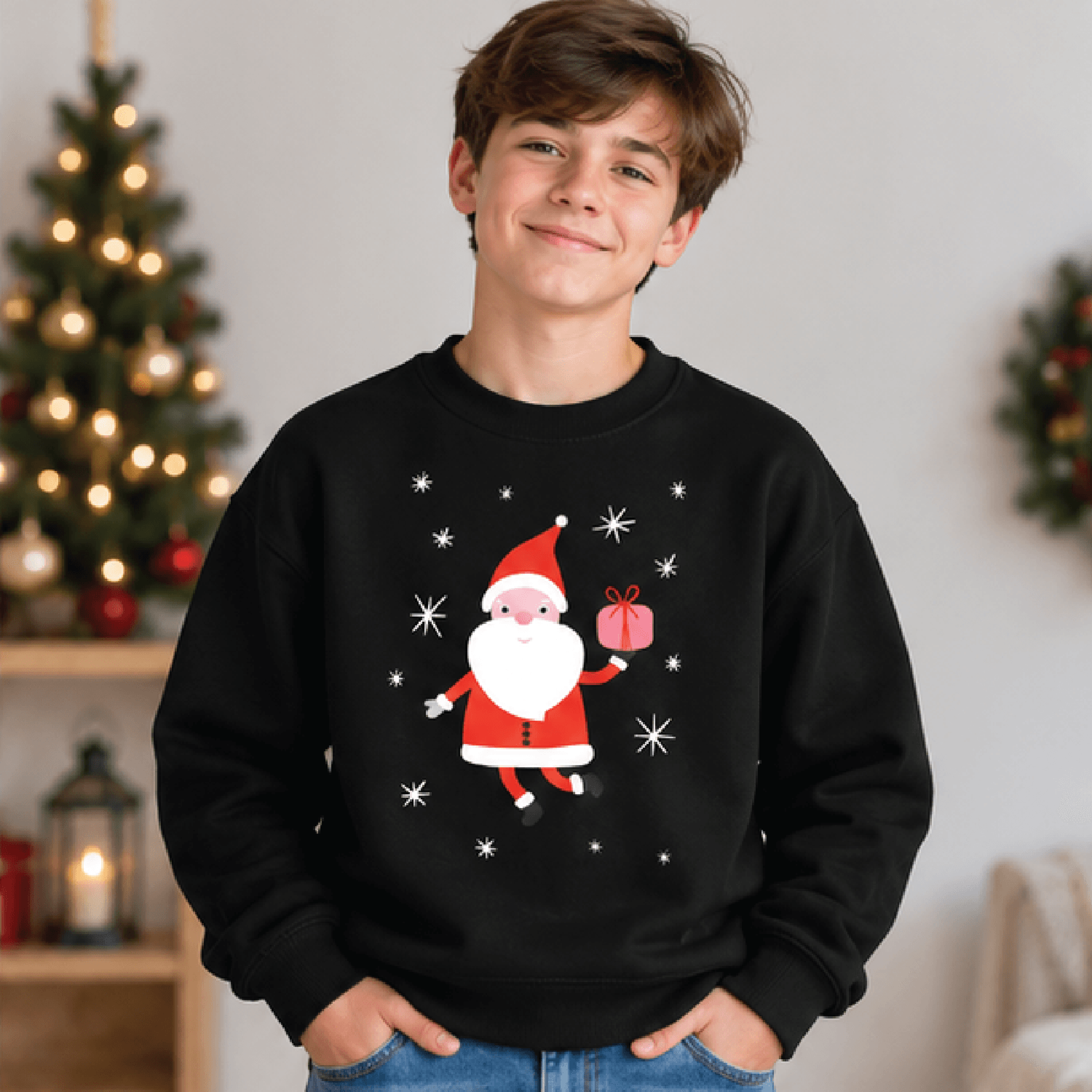 Pink Santa Girl Christmas Sweatshirt Retro Santa Toddler Sweatshirt Cute Girly Holiday Sweater Chri