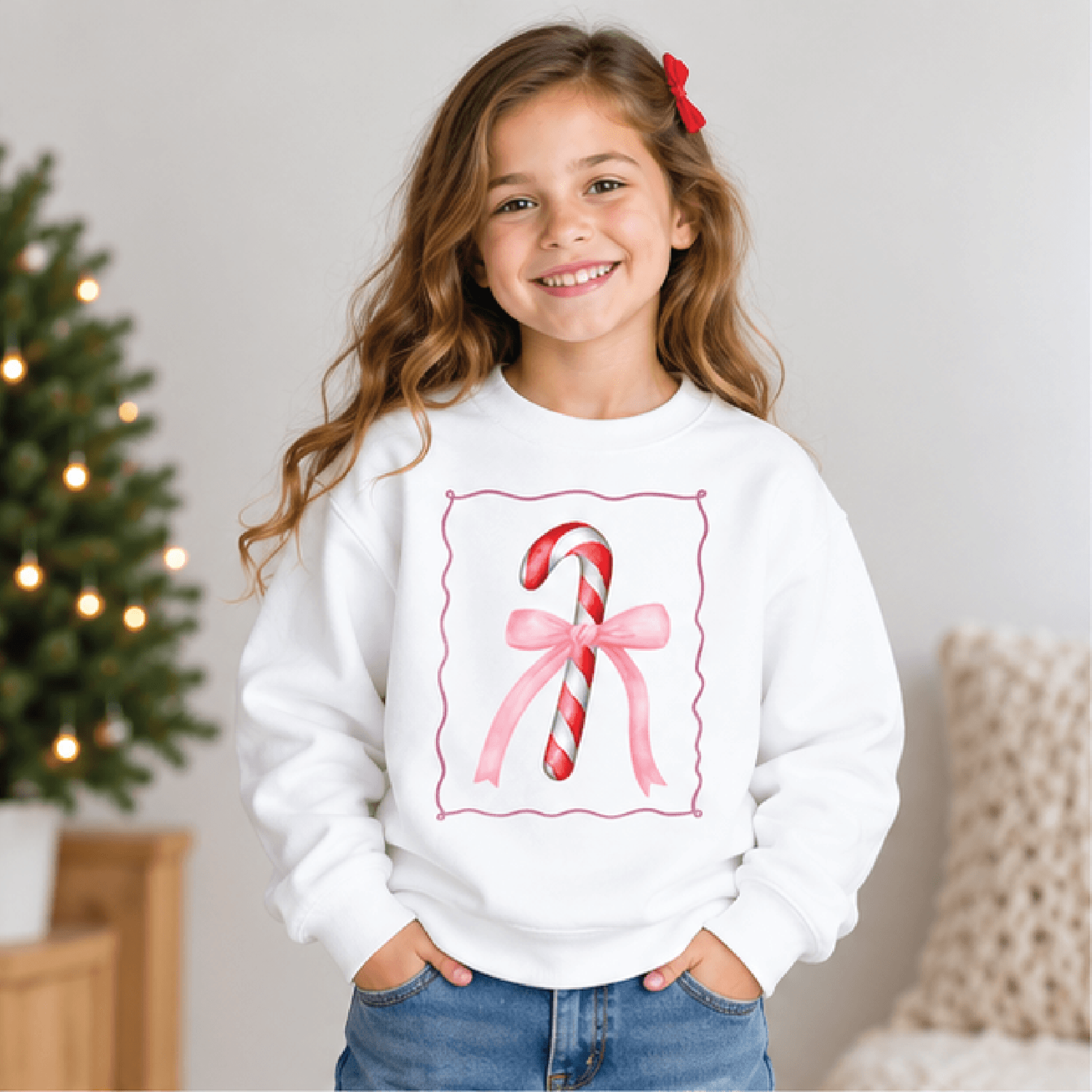 Pink Candy Cane Christmas Sweatshirt Kids Holiday Crewneck Youth Retro Christmas Sweater Coquette B 0