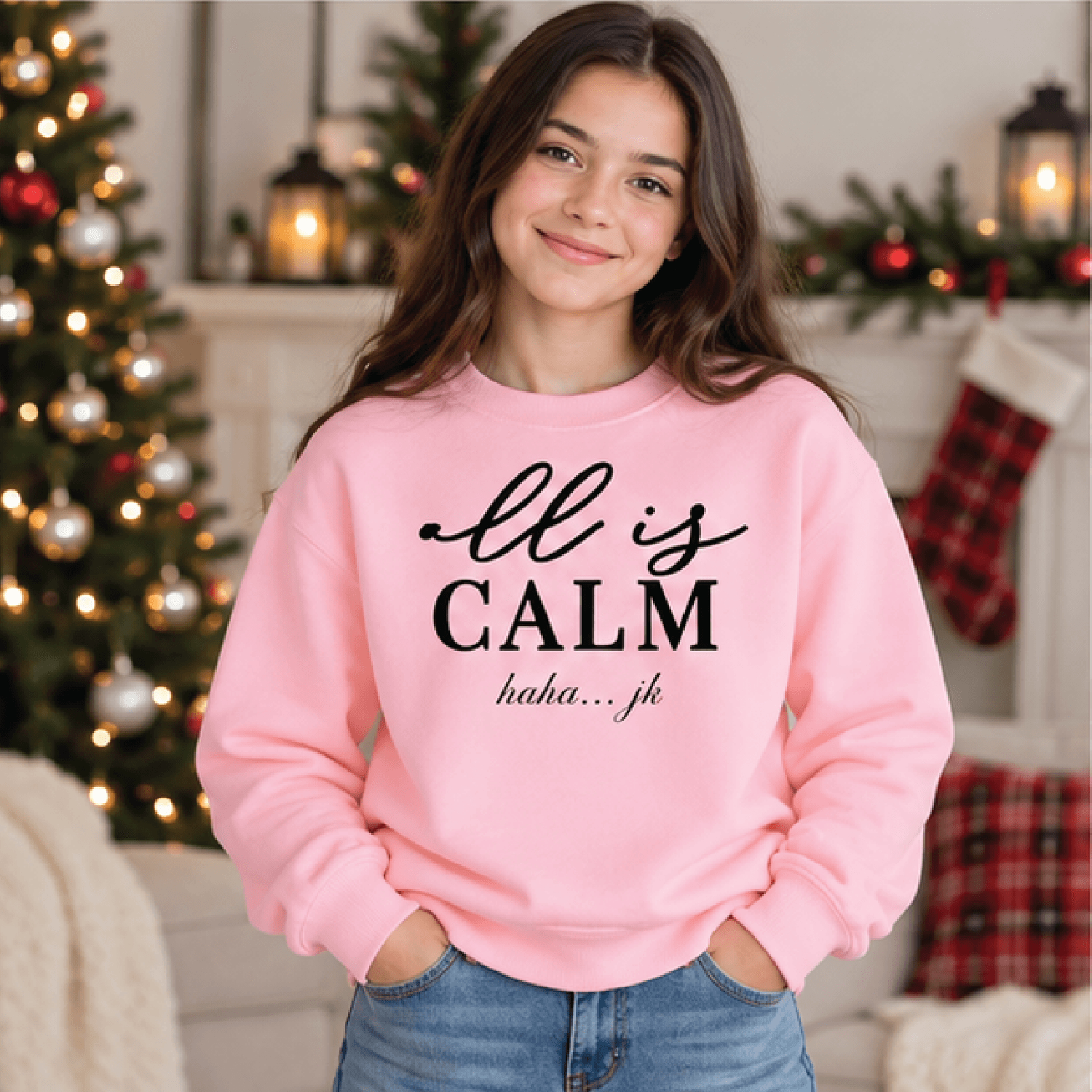 All Is Calm Funny Christmas Sweatshirt Kids Holiday Crewneck Youth Retro Xmas Sweater Trendy Christ 2