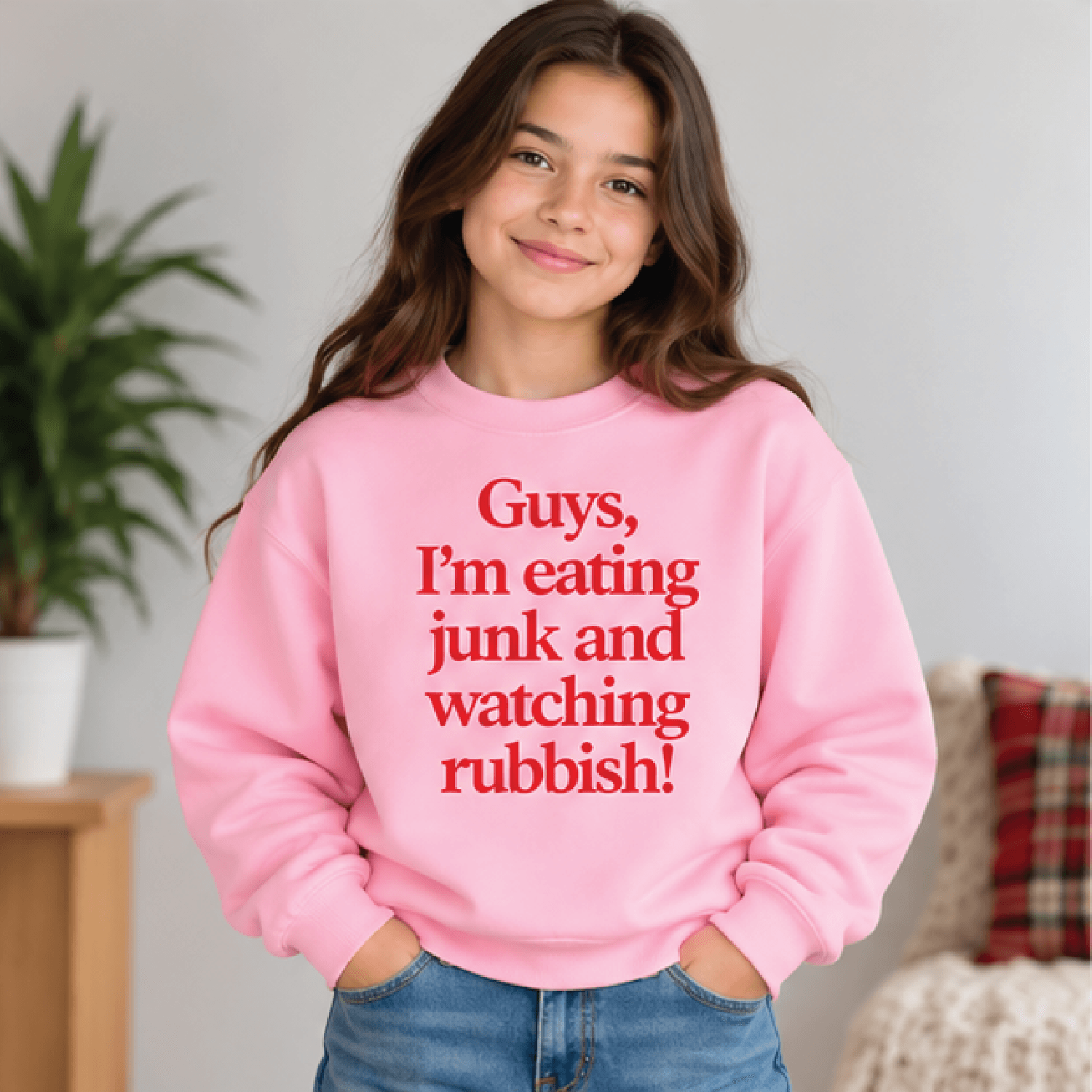 Guys Im Eating Junk Christmas Sweatshirt Kids Holiday Crewneck Youth Funny Movie Xmas Sweater Retro 2