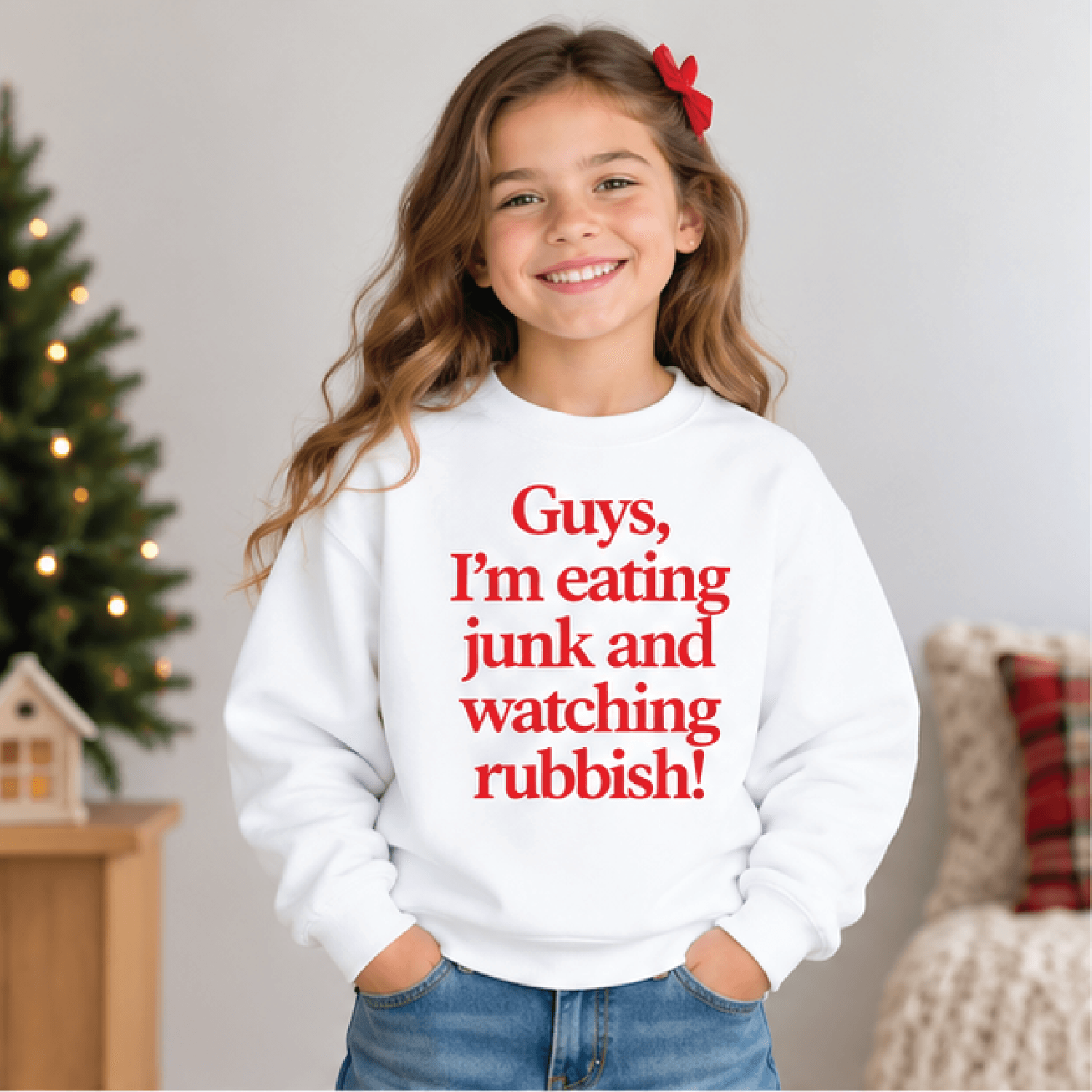Guys Im Eating Junk Christmas Sweatshirt Kids Holiday Crewneck Youth Funny Movie Xmas Sweater Retro 0