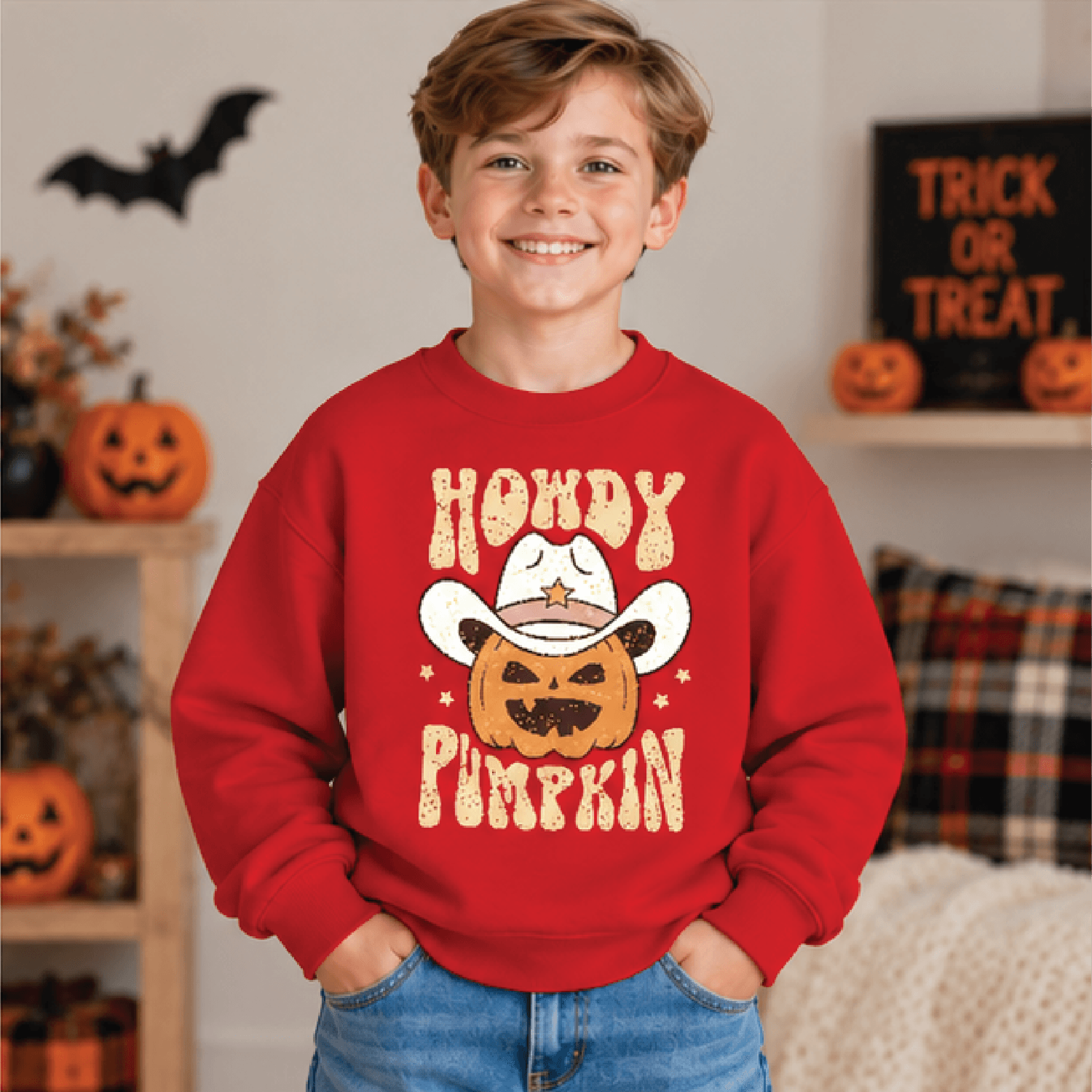 Howdy Pumpkin Halloween Sweatshirt Kids Western Fall Crewneck Youth Cowboy Pumpkin Sweater Cute Spo 3