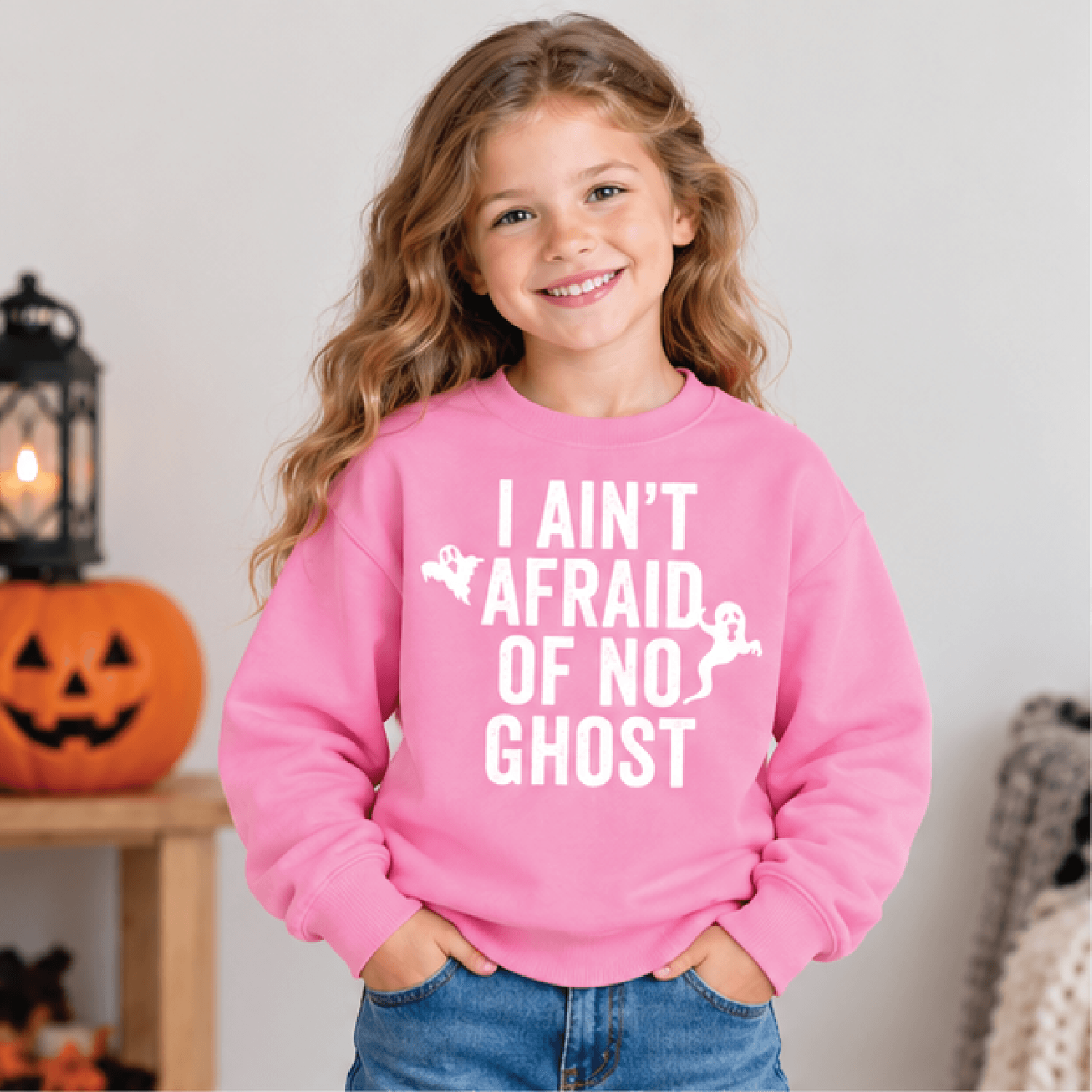 I Aint Afraid Of No Ghost Sweatshirt Kids Halloween Crewneck Youth Spooky Ghost Sweater Retro Trick 2
