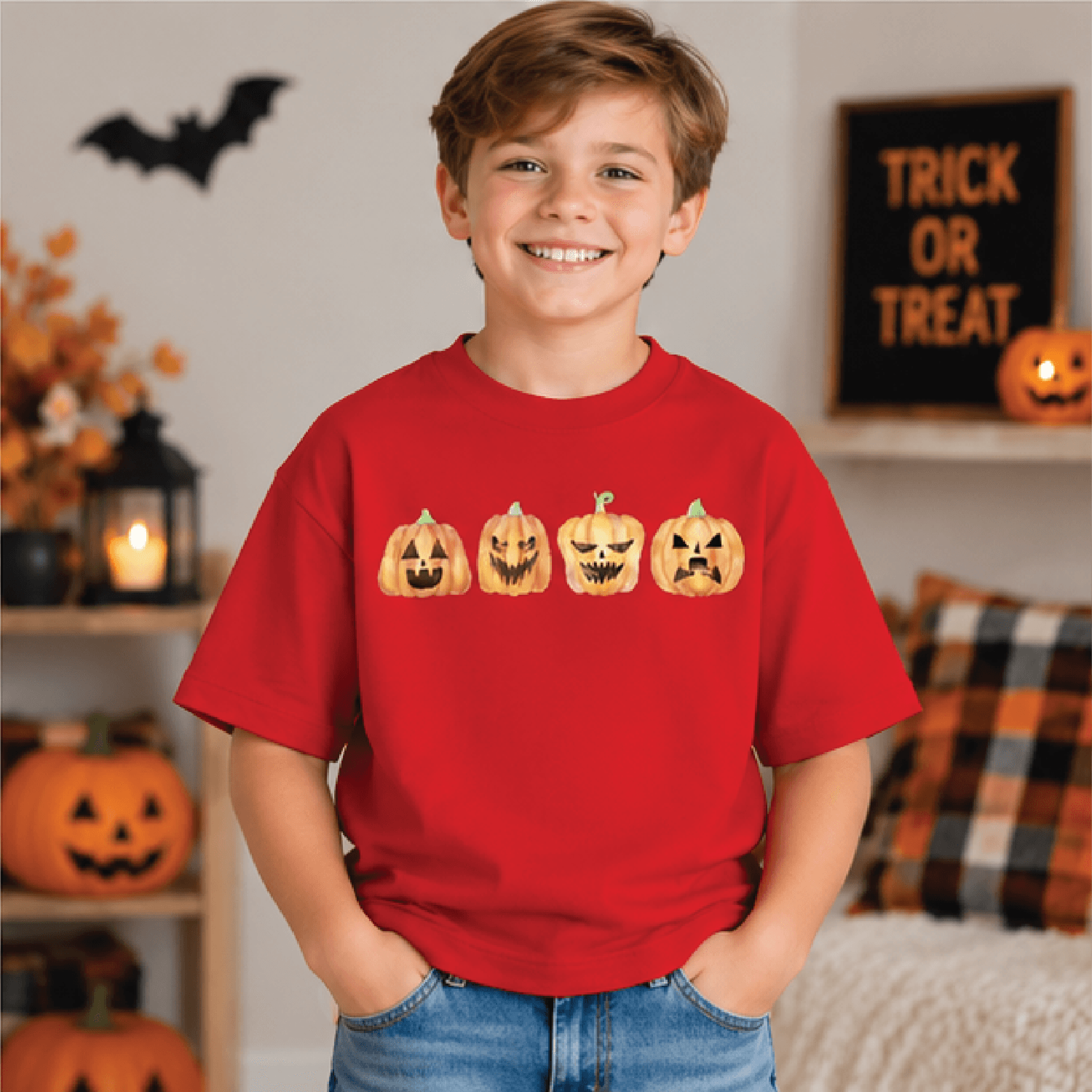 Watercolor Jack O Lantern Sweatshirt Kids Halloween Crewneck Youth Pumpkin Sweater Spooky Fall Tric 3