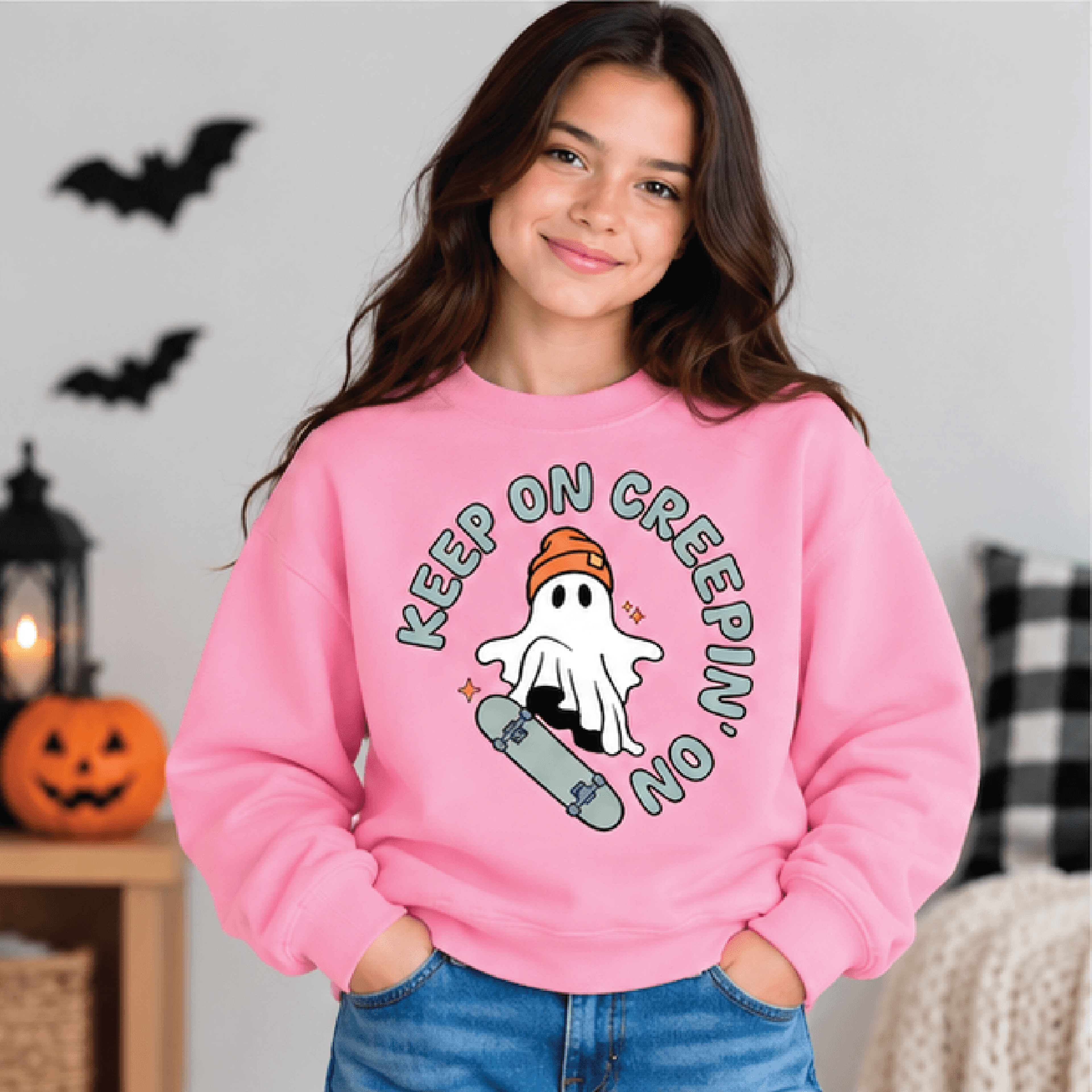 Keep On Creepin On Sweatshirt Kids Halloween Ghost Crewneck Youth Skater Ghost Sweater Retro Spooky 2