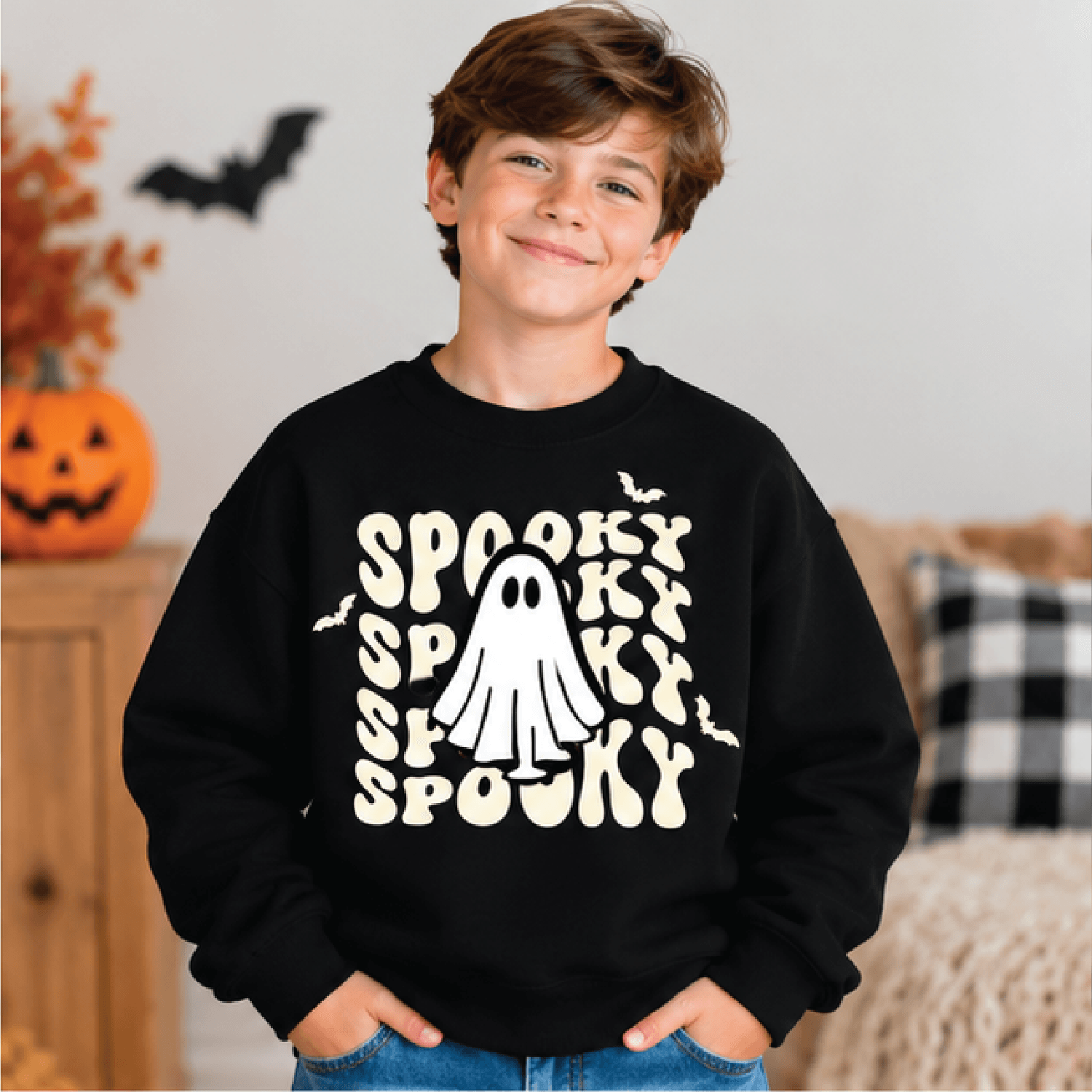 Spooky Ghost Halloween Sweatshirt Kids Ghost Crewneck Youth Spooky Season Sweater Boo Crew Trick Or 1