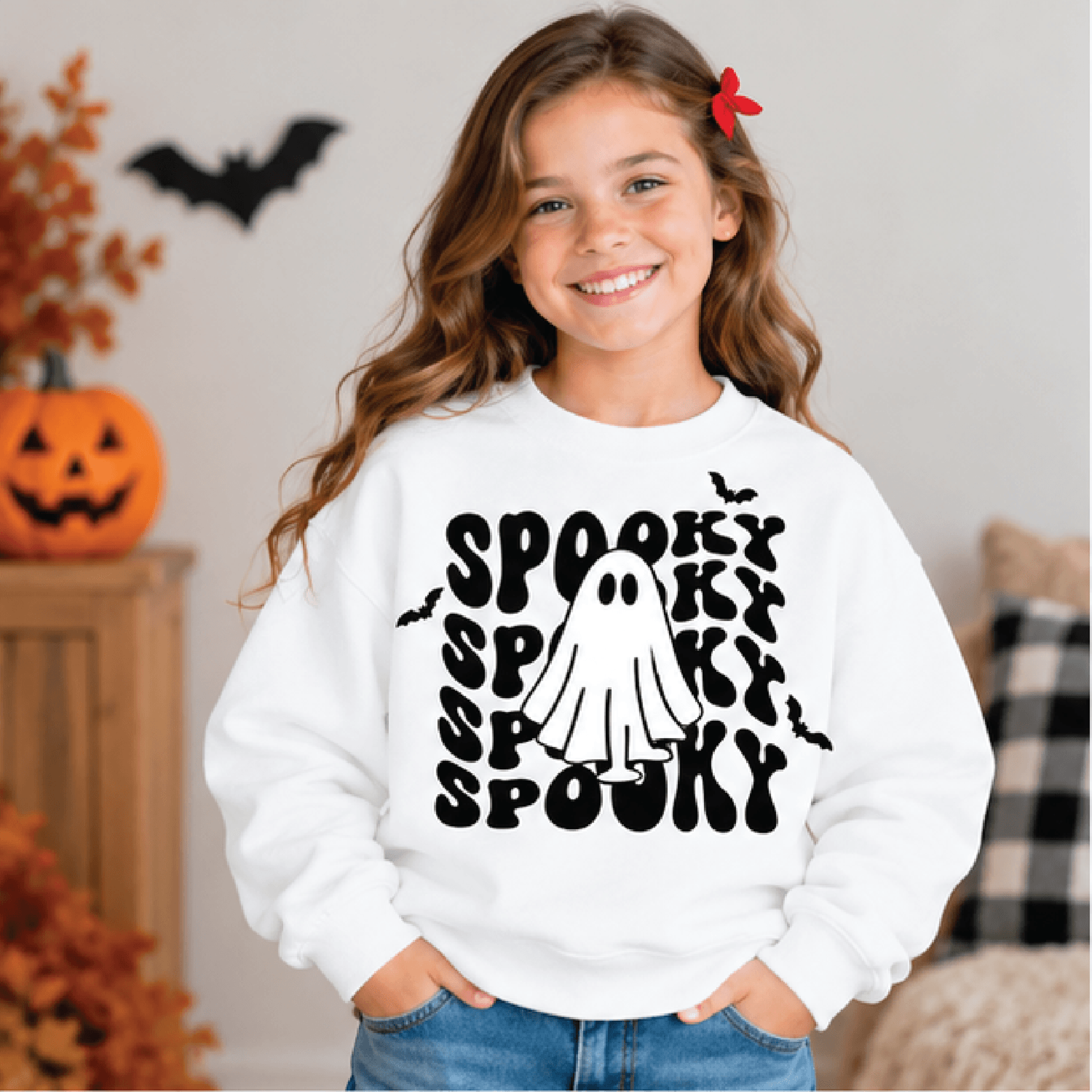 Spooky Ghost Halloween Sweatshirt Kids Ghost Crewneck Youth Spooky Season Sweater Boo Crew Trick Or 0