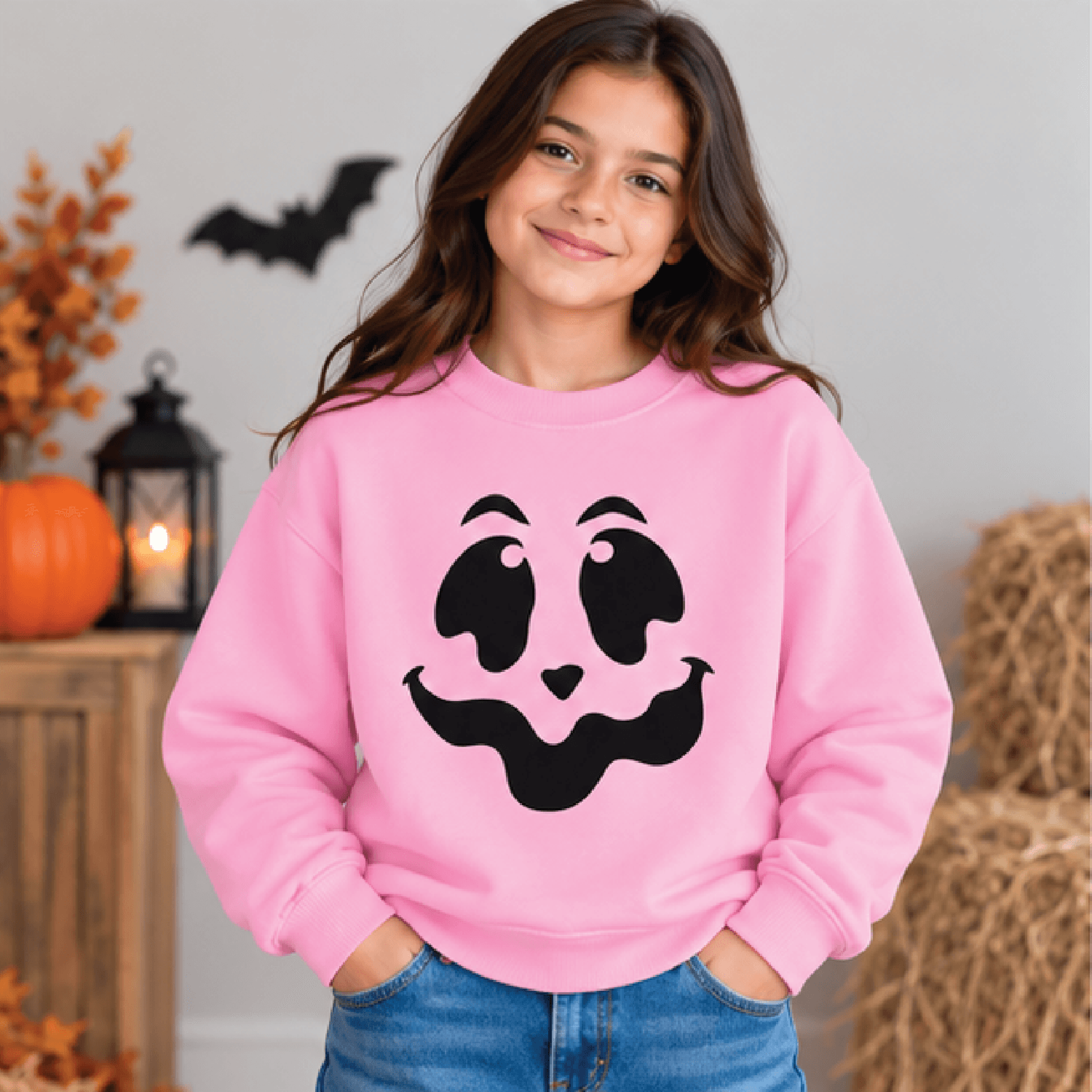 Jack O Lantern Face Halloween Sweatshirt Kids Pumpkin Crewneck Youth Spooky Pumpkin Sweater Retro T 2