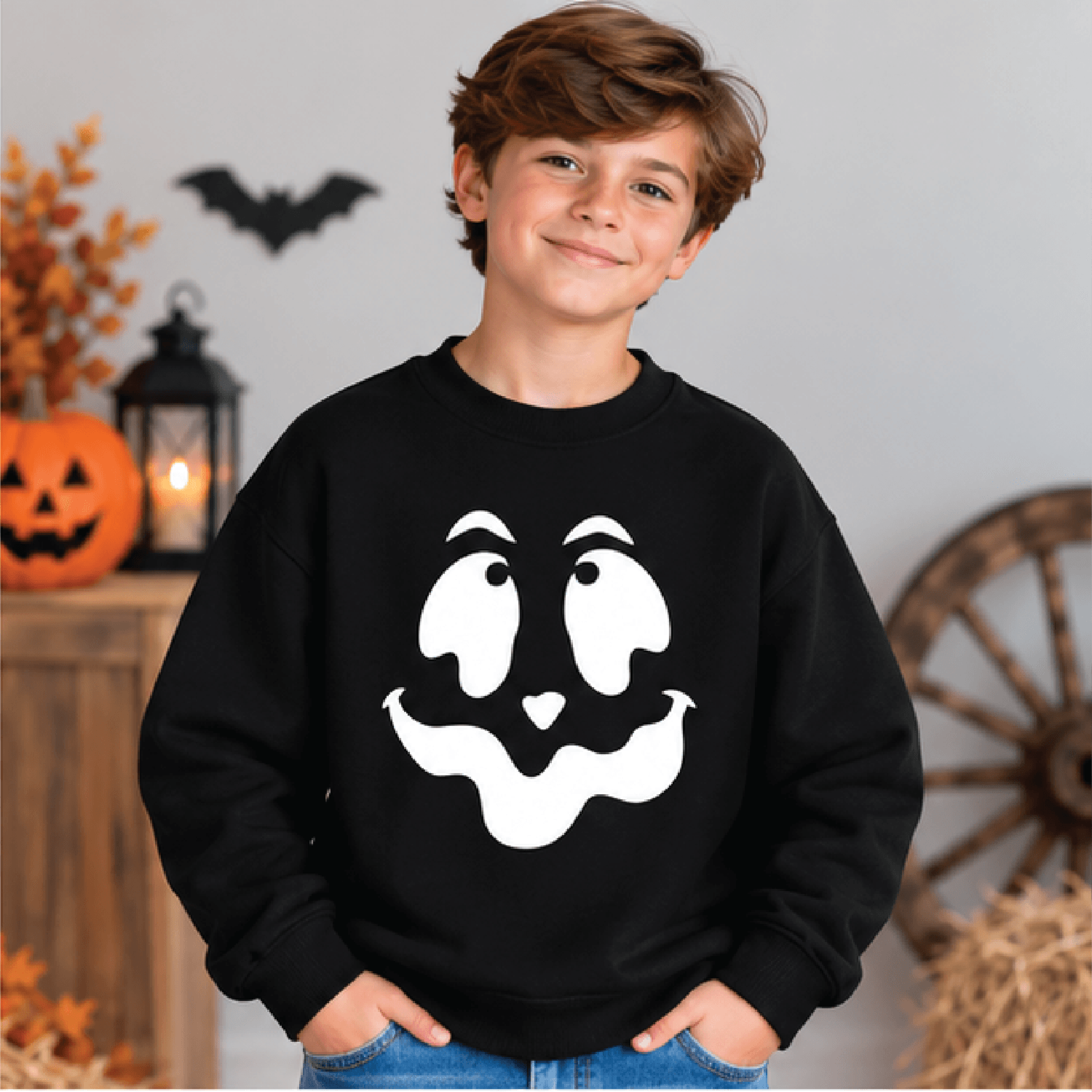 Jack O Lantern Face Halloween Sweatshirt Kids Pumpkin Crewneck Youth Spooky Pumpkin Sweater Retro T 1