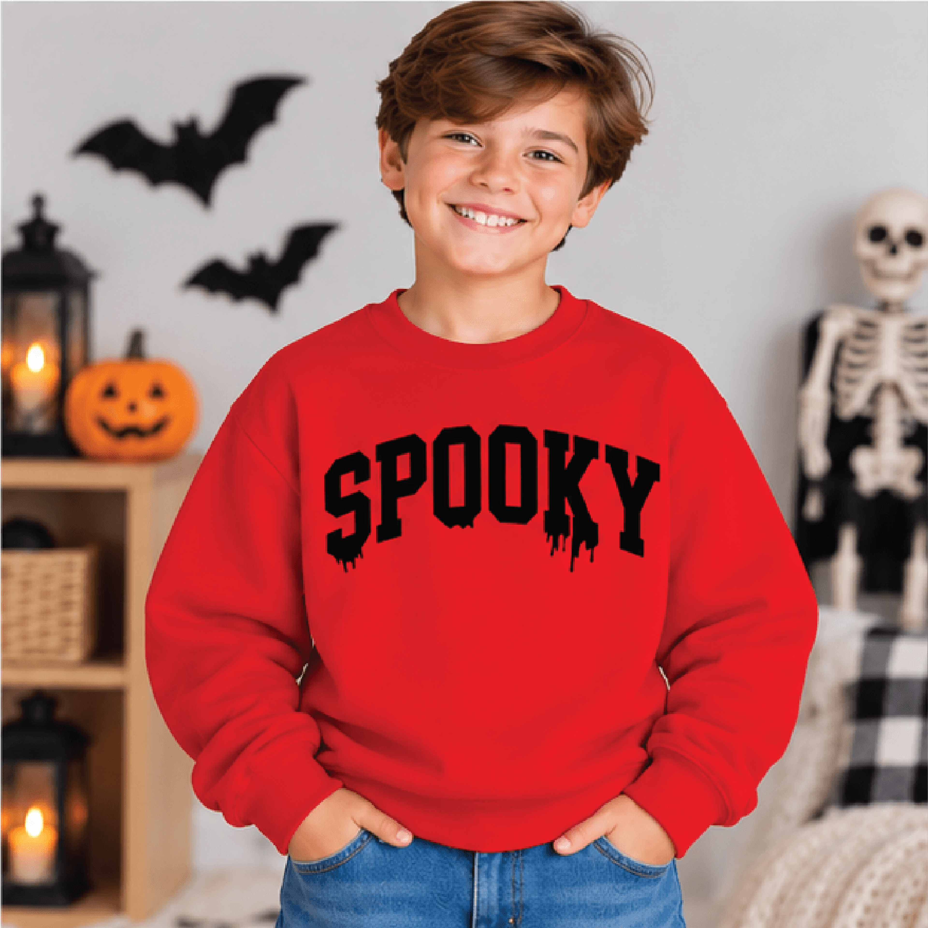 Spooky Dripping Halloween Sweatshirt Kids Halloween Crewneck Youth Spooky Sweater Retro Drip Trick  3