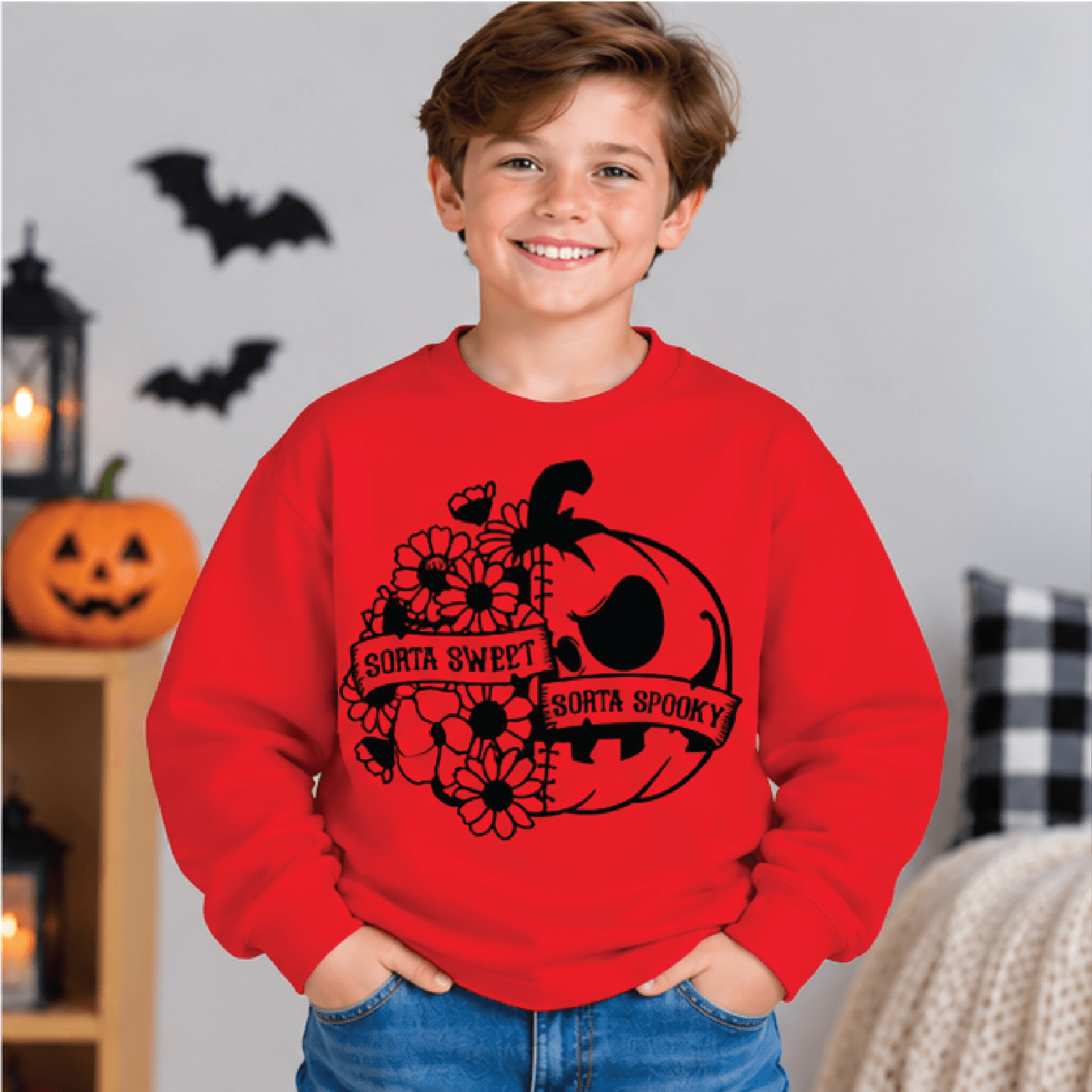 Sorta Sweet Sorta Spooky Sweatshirt Kids Halloween Crewneck Youth Cute Ghost Sweater Retro Spooky S