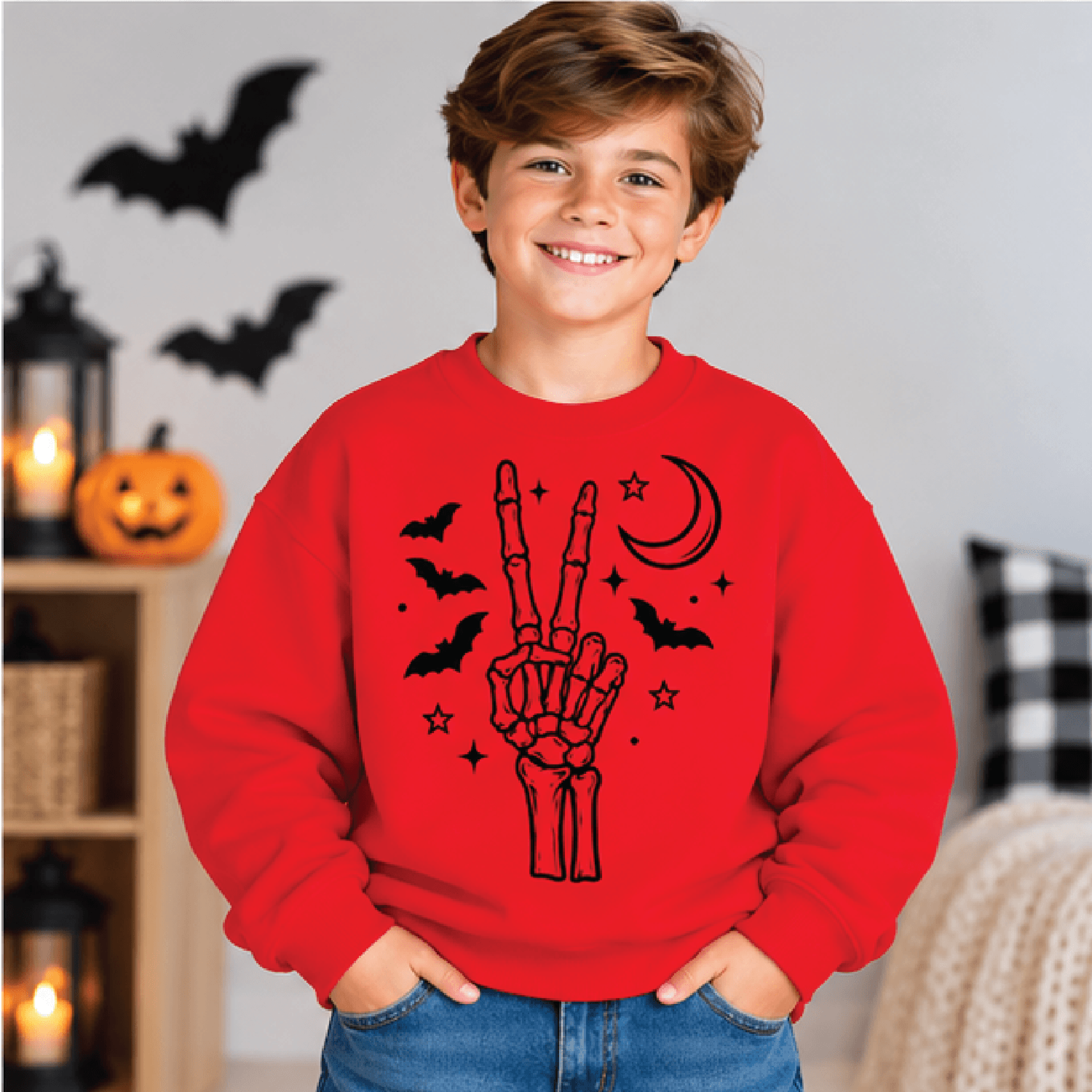 Peace Skeleton Halloween Sweatshirt Kids Spooky Crewneck Youth Skeleton Sweater Retro Peace Sign Ha 3