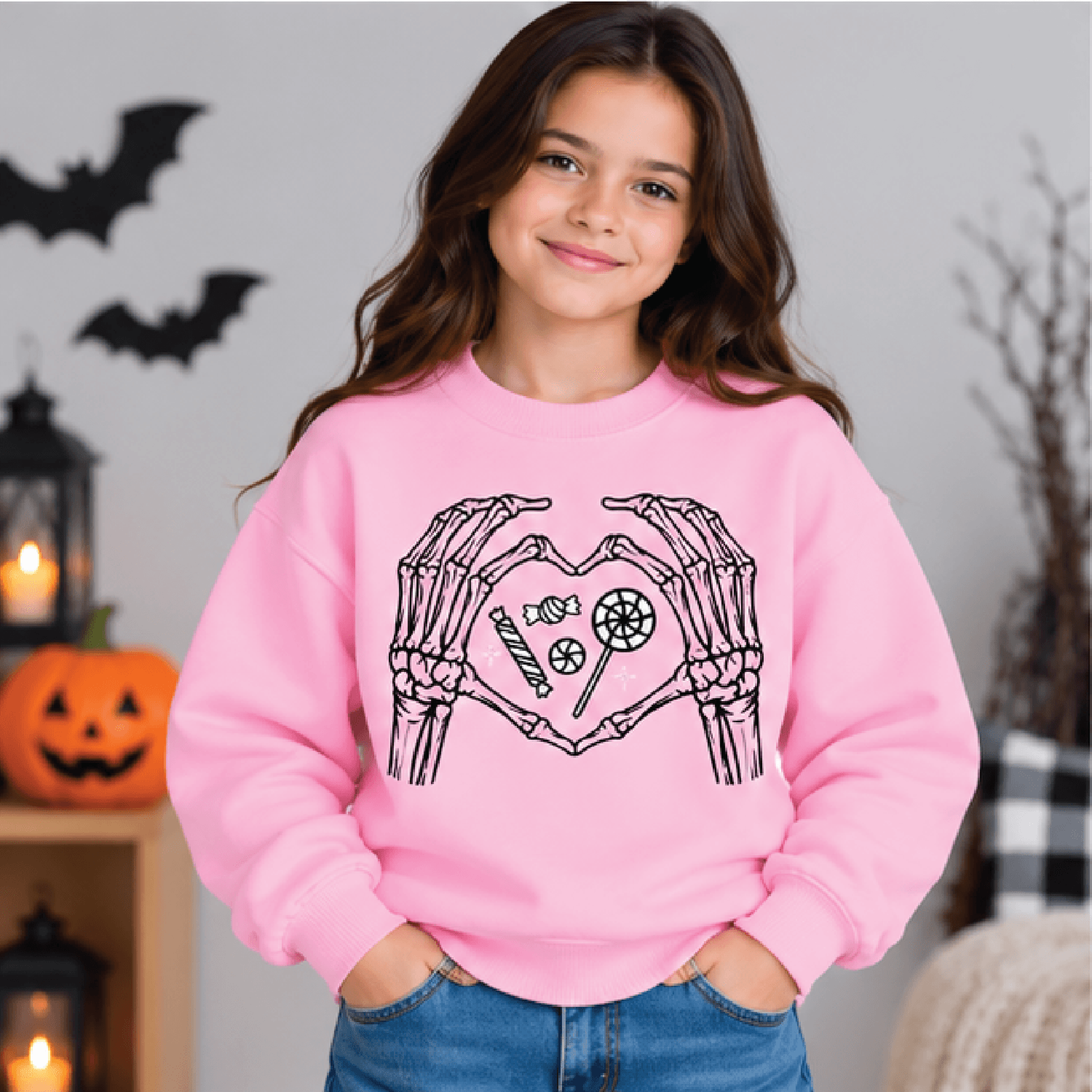 Skeleton Heart Hands Halloween Sweatshirt Kids Spooky Crewneck Youth Creepy Cute Skeleton Sweater H 2