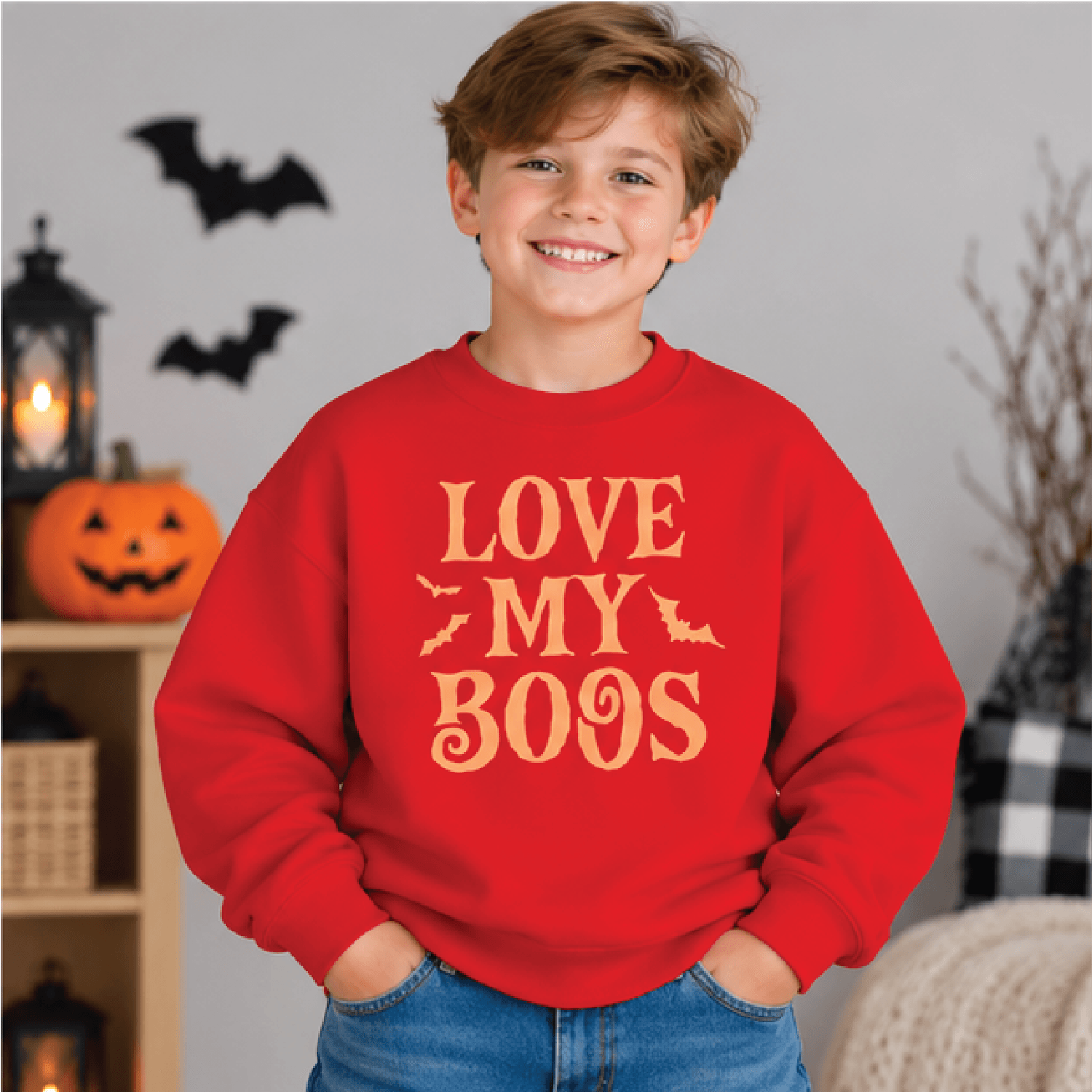Love My Boos Halloween Sweatshirt Kids Spooky Crewneck Youth Bat Halloween Sweater Cute Boo Crew Fa 3
