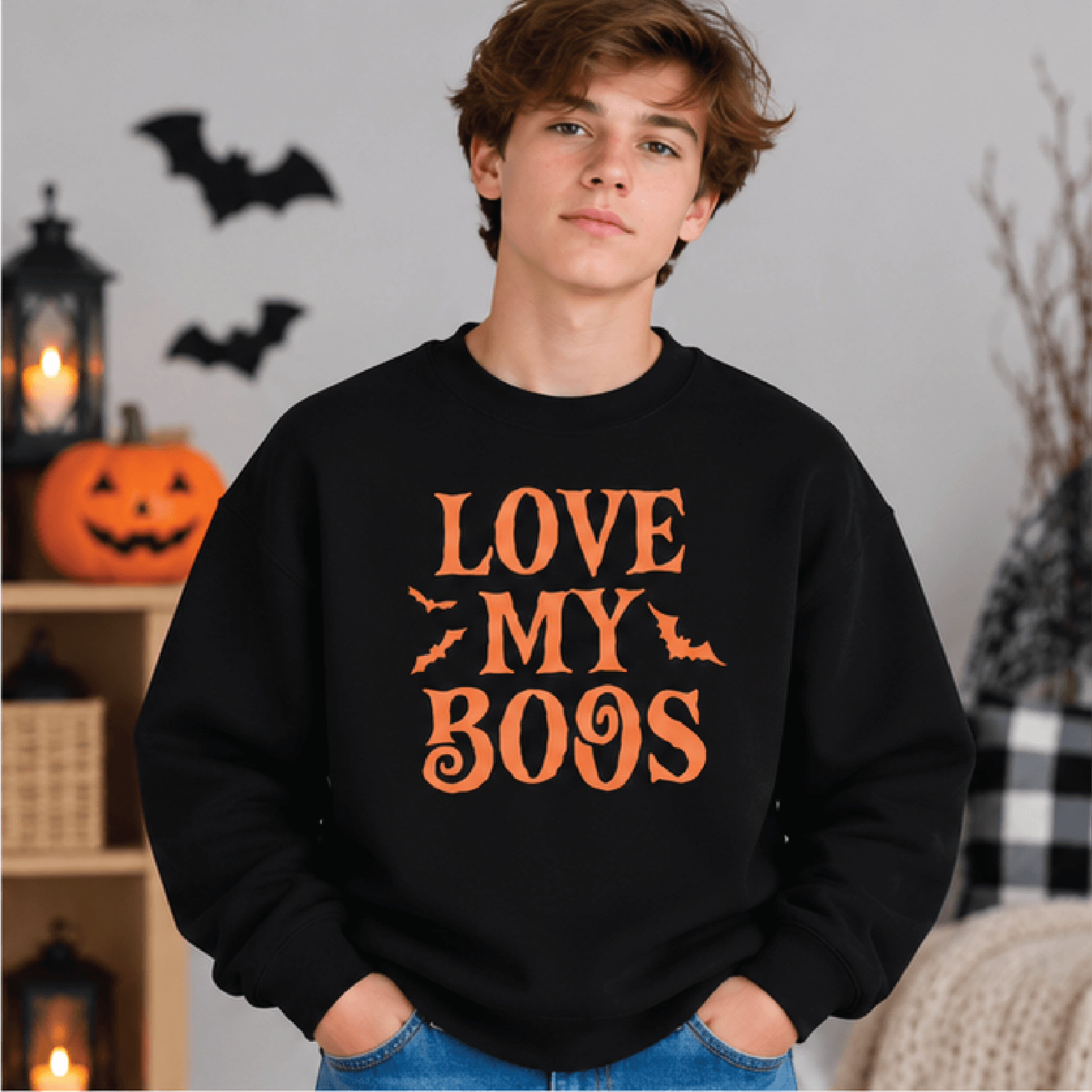 Love My Boos Halloween Sweatshirt Kids Spooky Crewneck Youth Bat Halloween Sweater Cute Boo Crew Fa 1