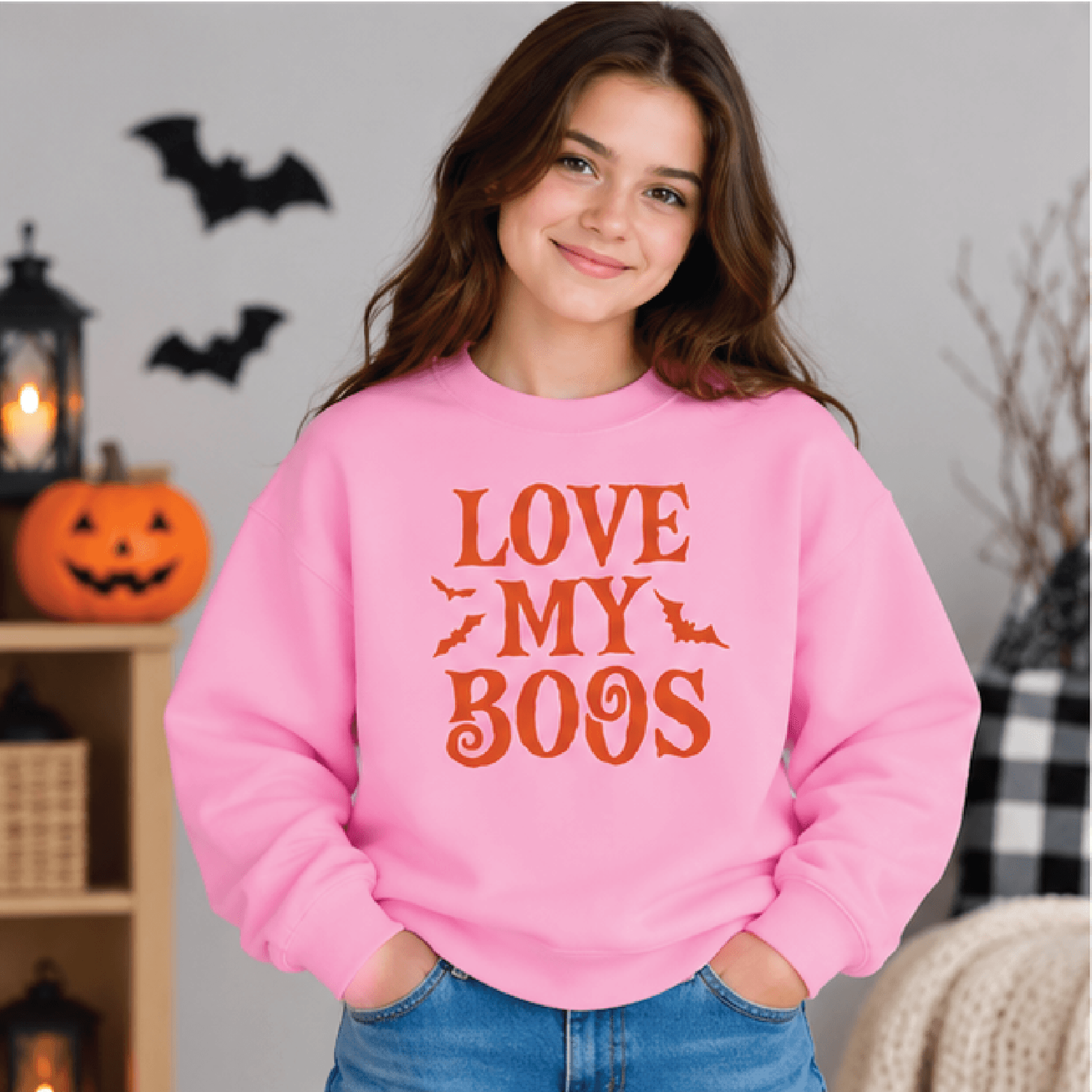 Love My Boos Halloween Sweatshirt Kids Spooky Crewneck Youth Bat Halloween Sweater Cute Boo Crew Fa 2