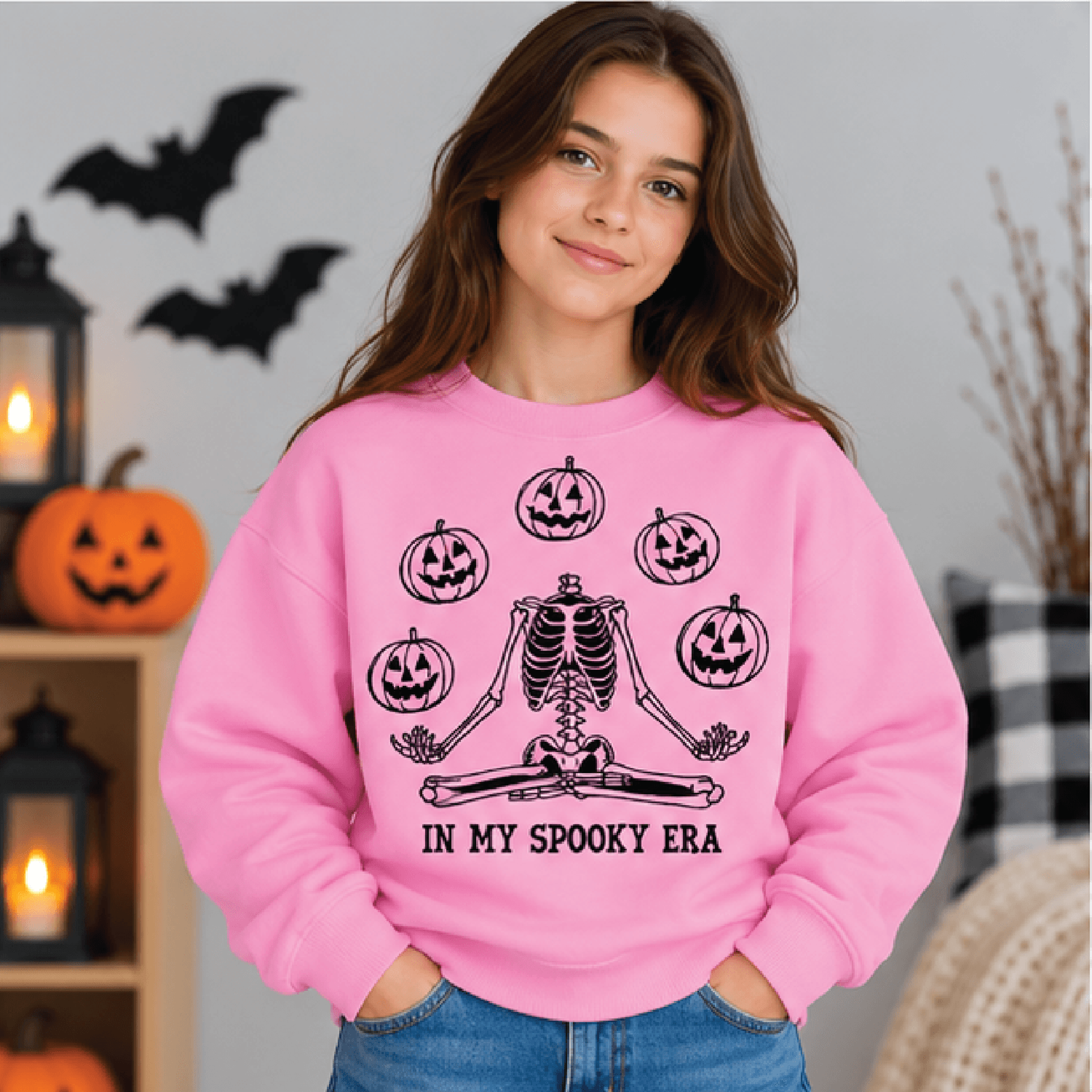In My Spooky Era Halloween Sweatshirt Kids Youth Unisex Skeleton Crewneck Pumpkin Skelly Sweater Sp 2