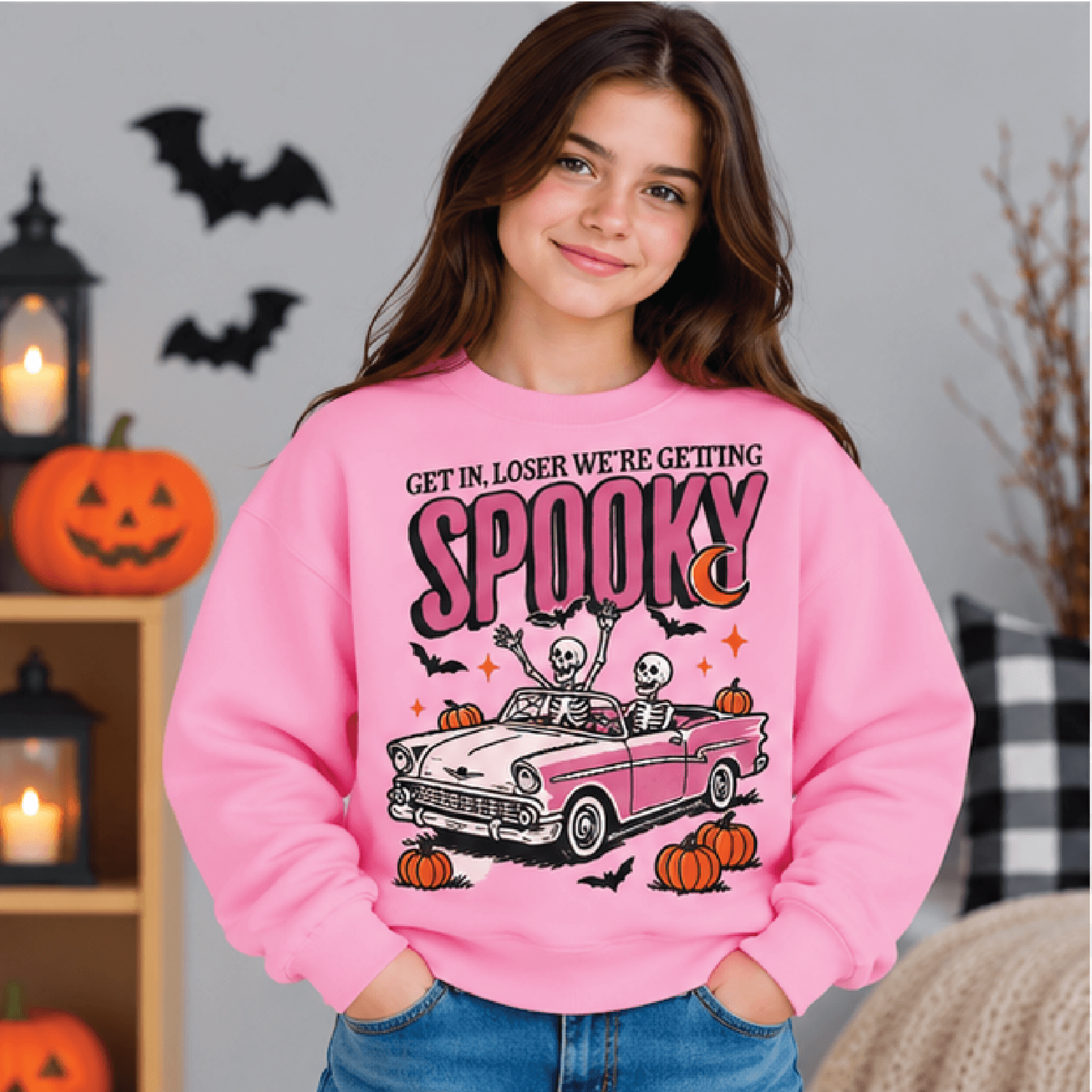 Get In Loser Were Getting Spooky Sweatshirt Kids Youth Unisex Halloween Crewneck Cute Ghost Pumpkin 2