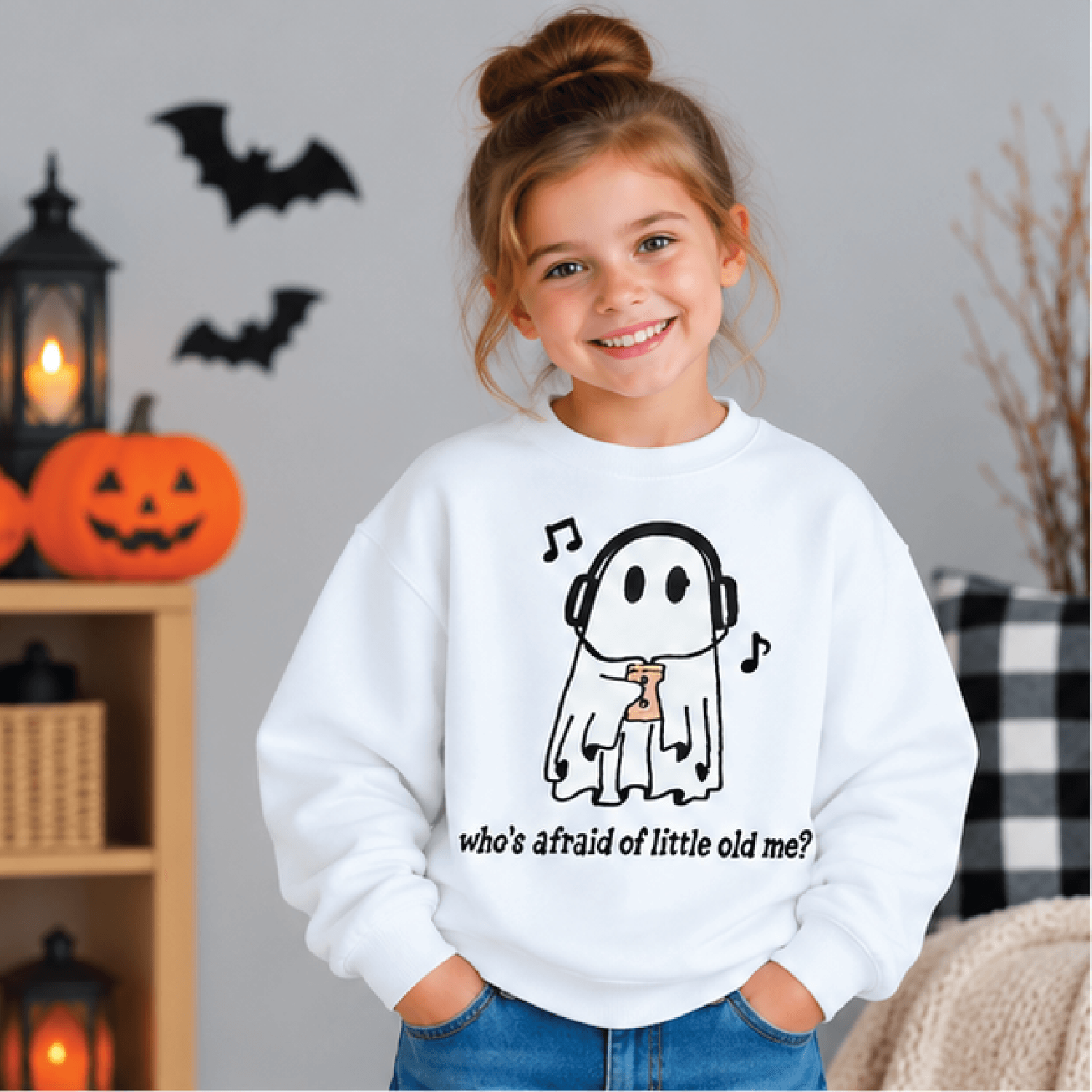 Whos Afraid Of Little Old Me Halloween Sweatshirt Kids Youth Unisex Ghost Crewneck Spooky Music Lov 0