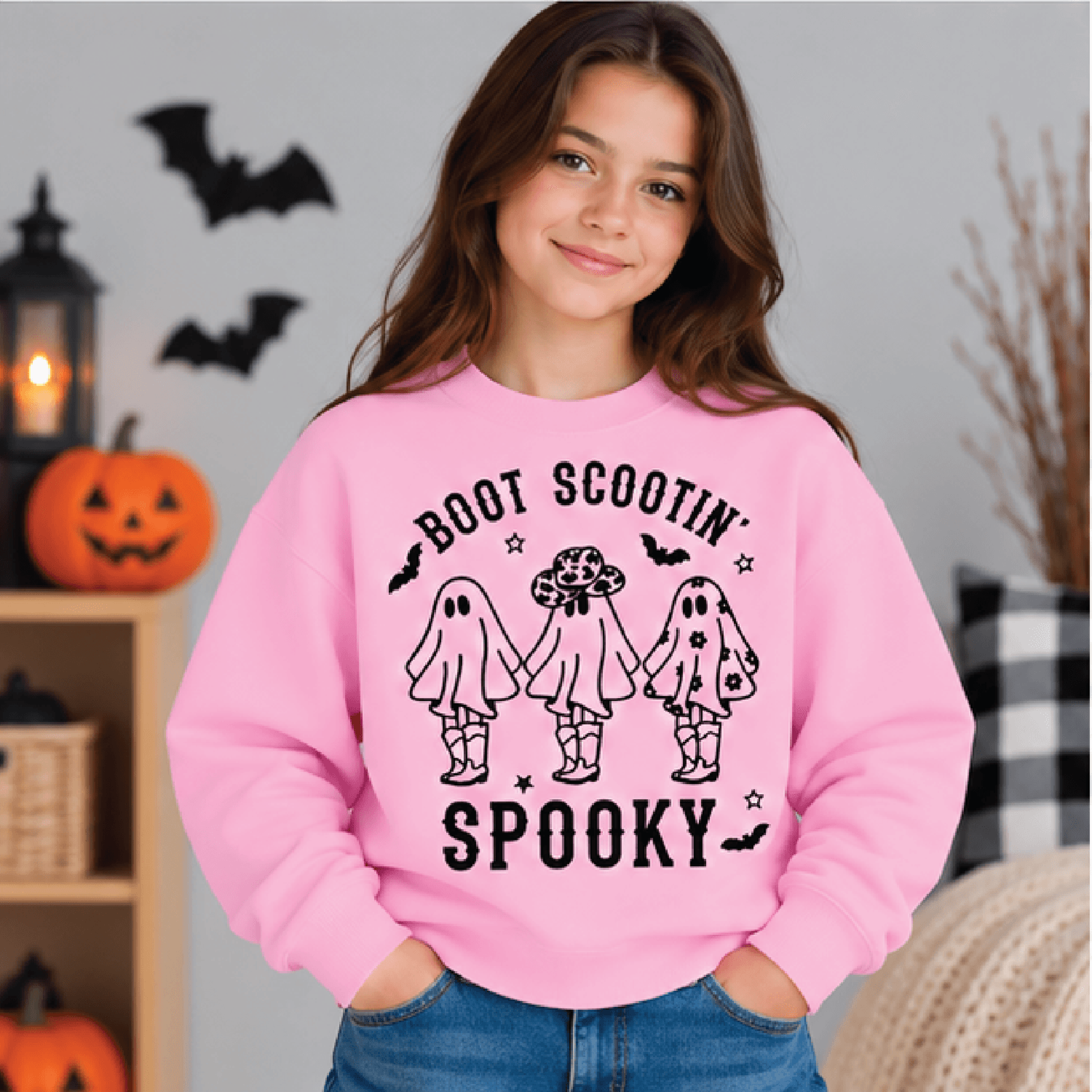 Boot Scootin Spooky Halloween Sweatshirt Kids Youth Unisex Cowboy Ghost Crewneck Western Halloween  2
