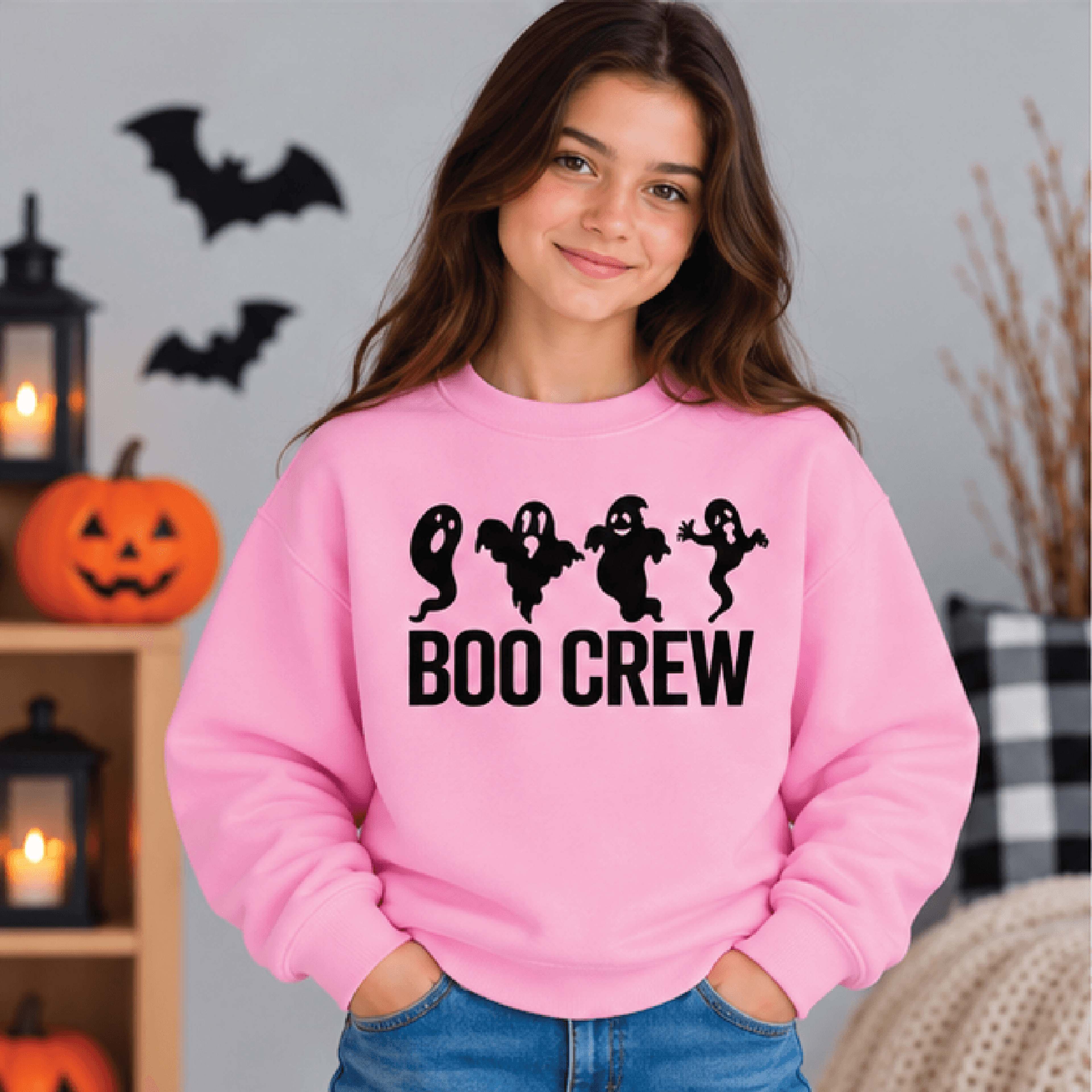 Boo Crew Halloween Sweatshirt Kids Youth Unisex Ghost Crewneck Cute Spooky Ghosts Retro Halloween F 2