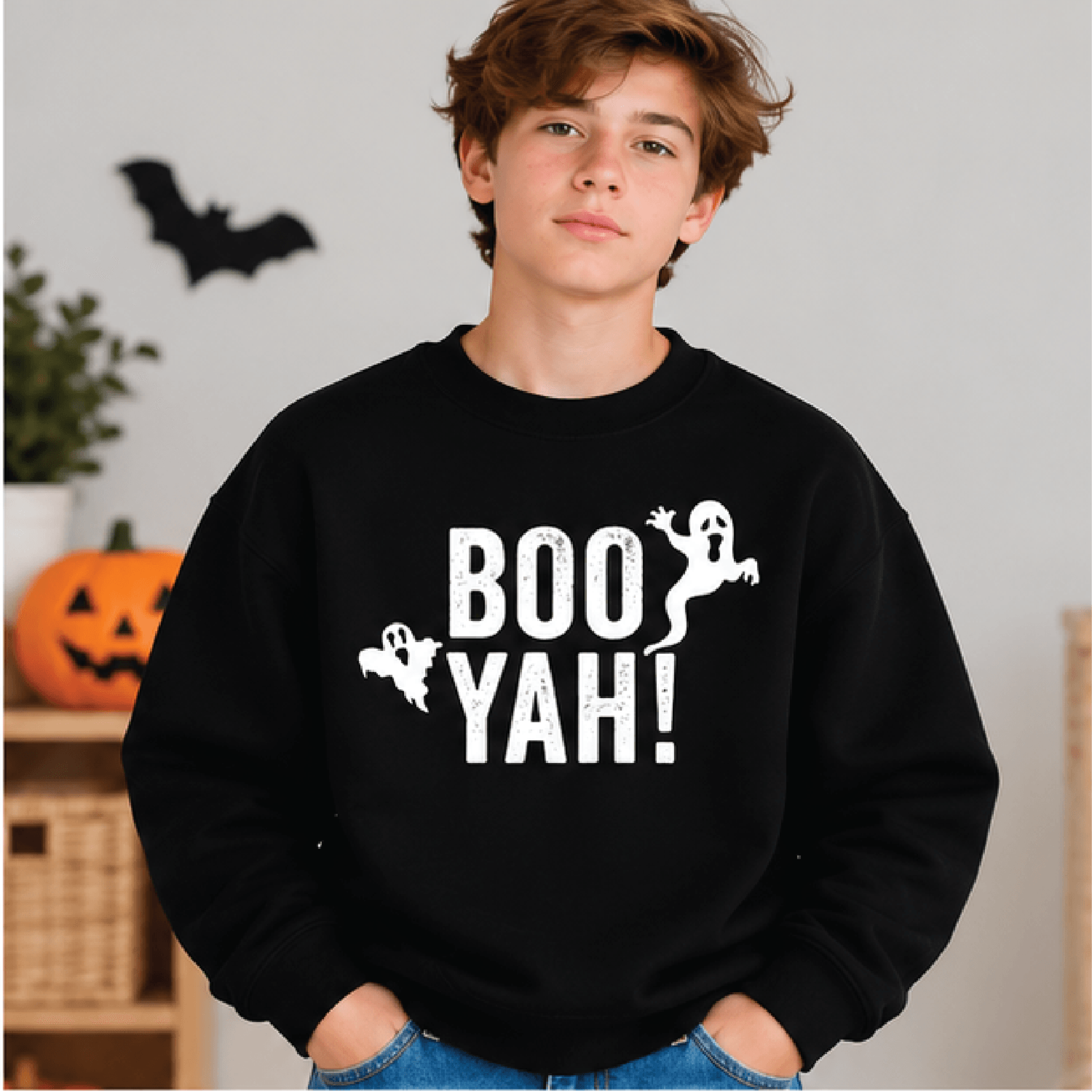 Boo Yah Halloween Sweatshirt Kids Youth Unisex Ghost Crewneck Cute Spooky Boo Sweater Trick Or Trea 1
