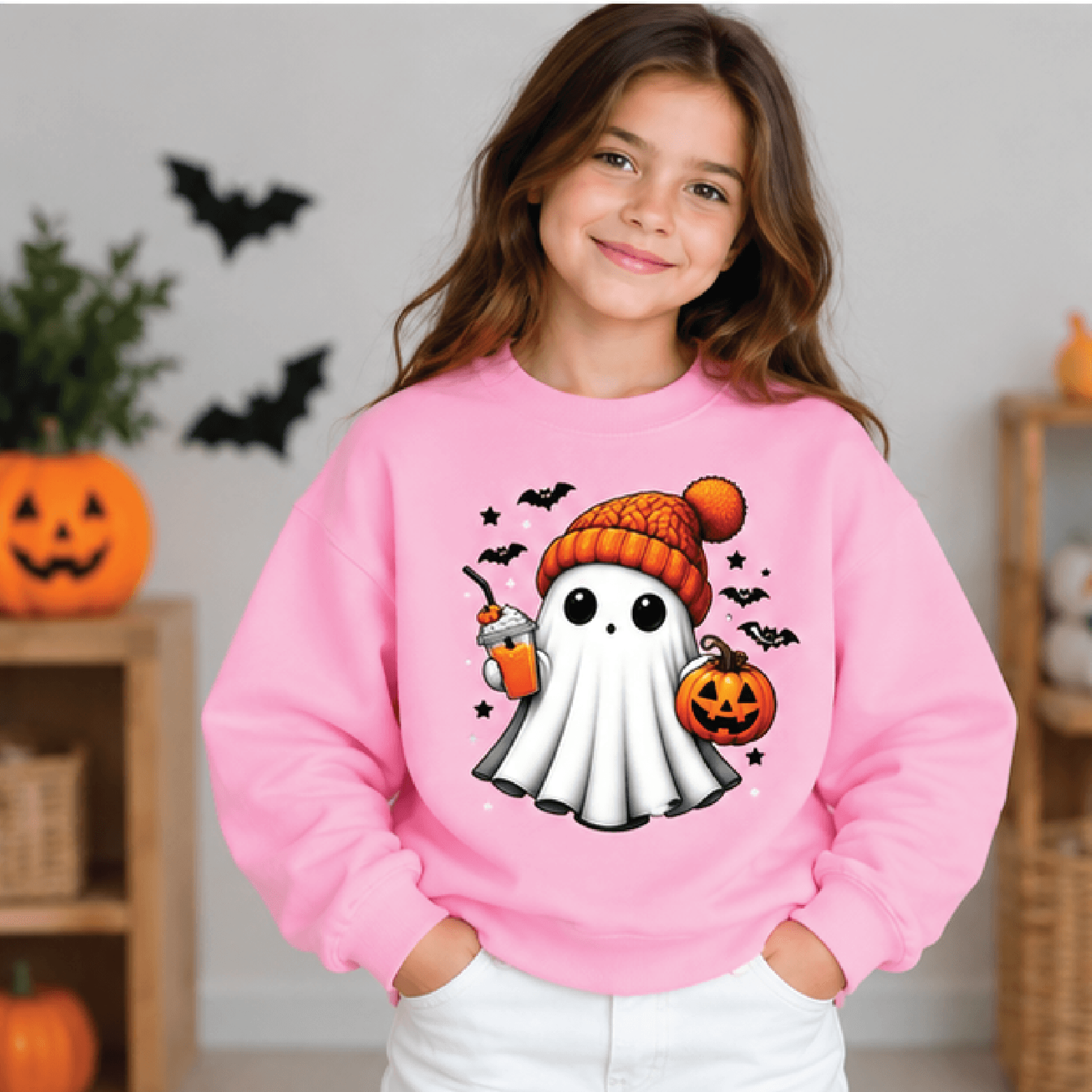 Cute Ghost Halloween Sweatshirt Kids Youth Unisex Spooky Ghost Crewneck Retro Boo Fall Sweater Tric 2