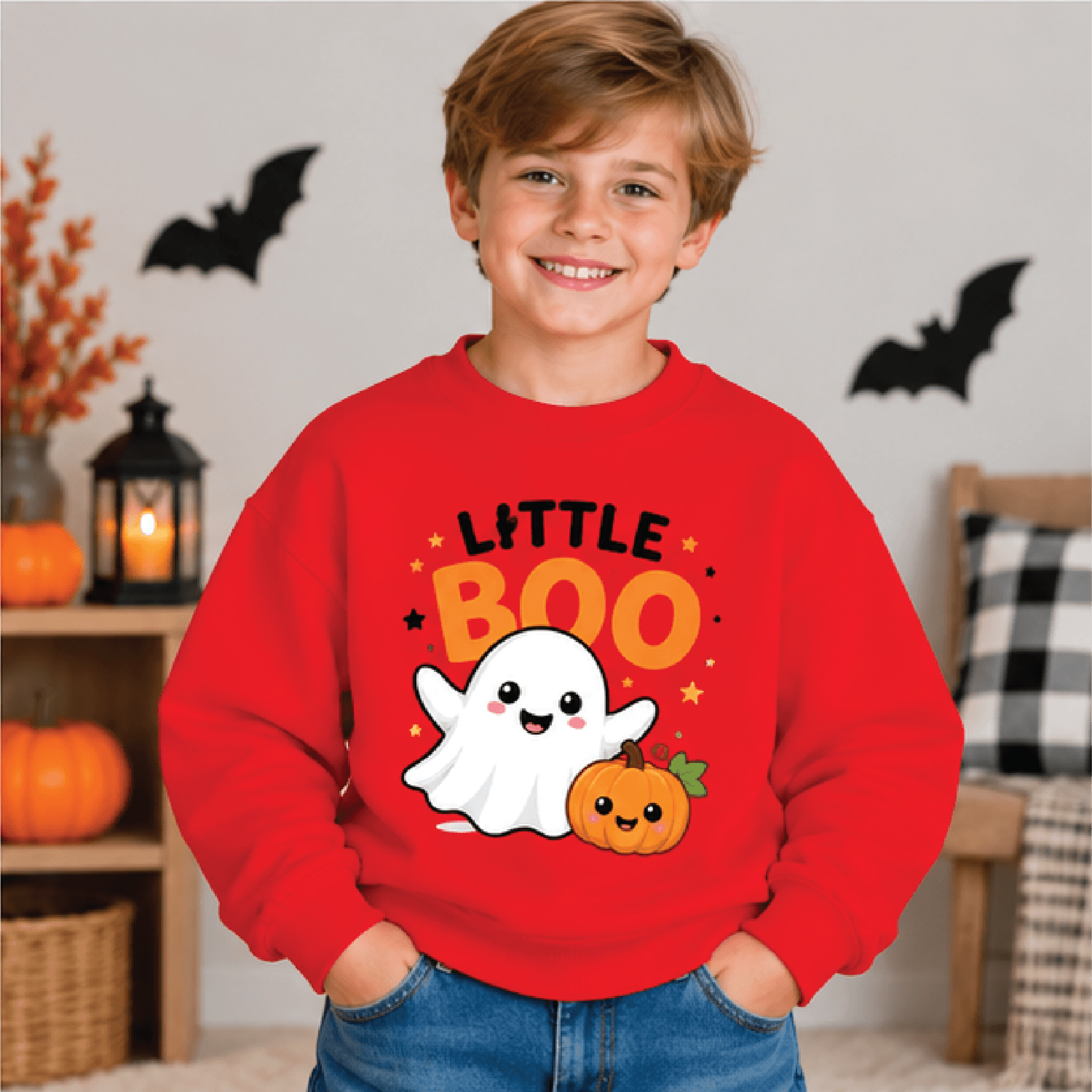 Little Boo Halloween Sweatshirt Kids Youth Unisex Cute Ghost Crewneck Pumpkin Spooky Season Fall Sw 3