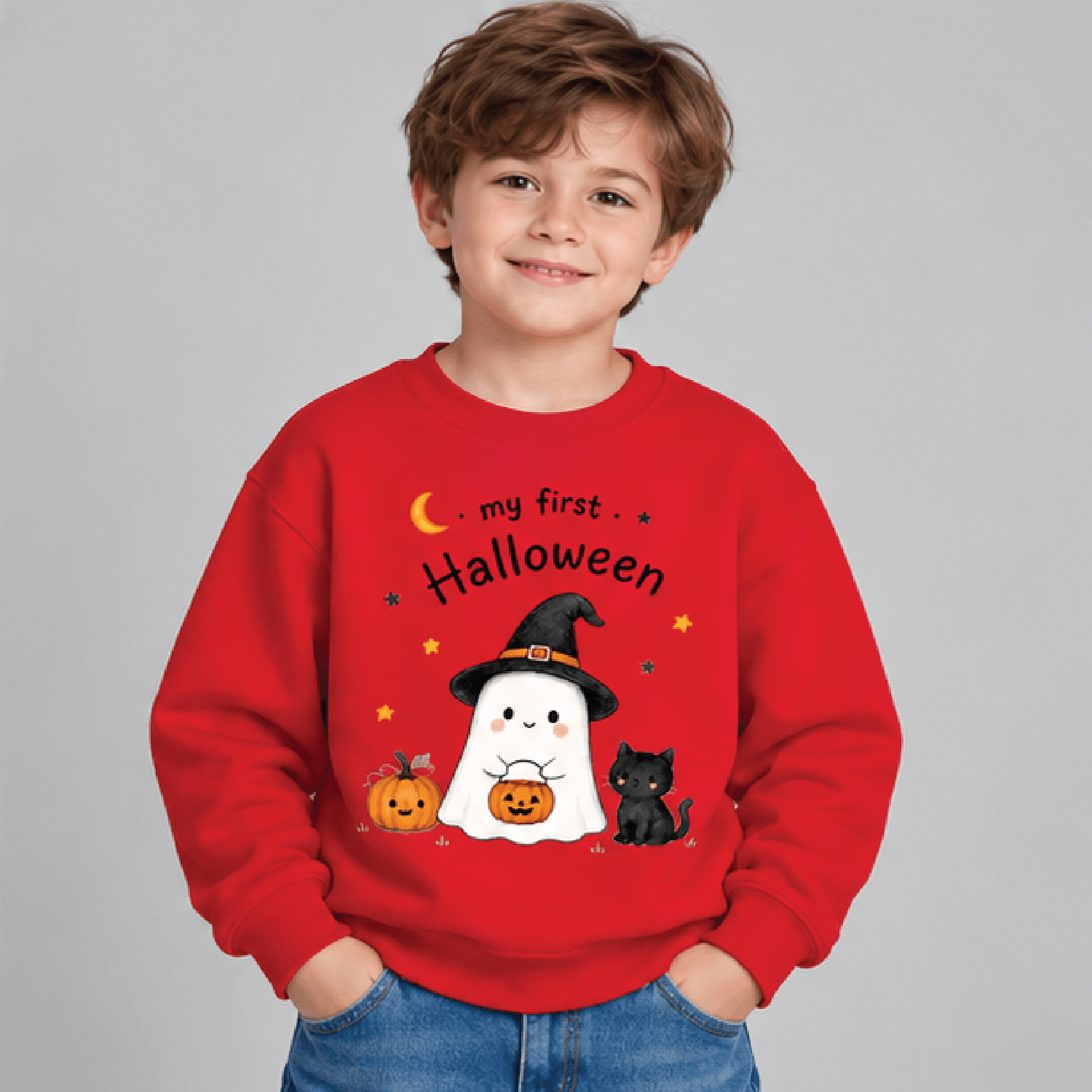 My First Halloween Sweatshirt Kids Youth Unisex Cute Ghost Crewneck Witch Hat Black Cat Pumpkin Spo 3