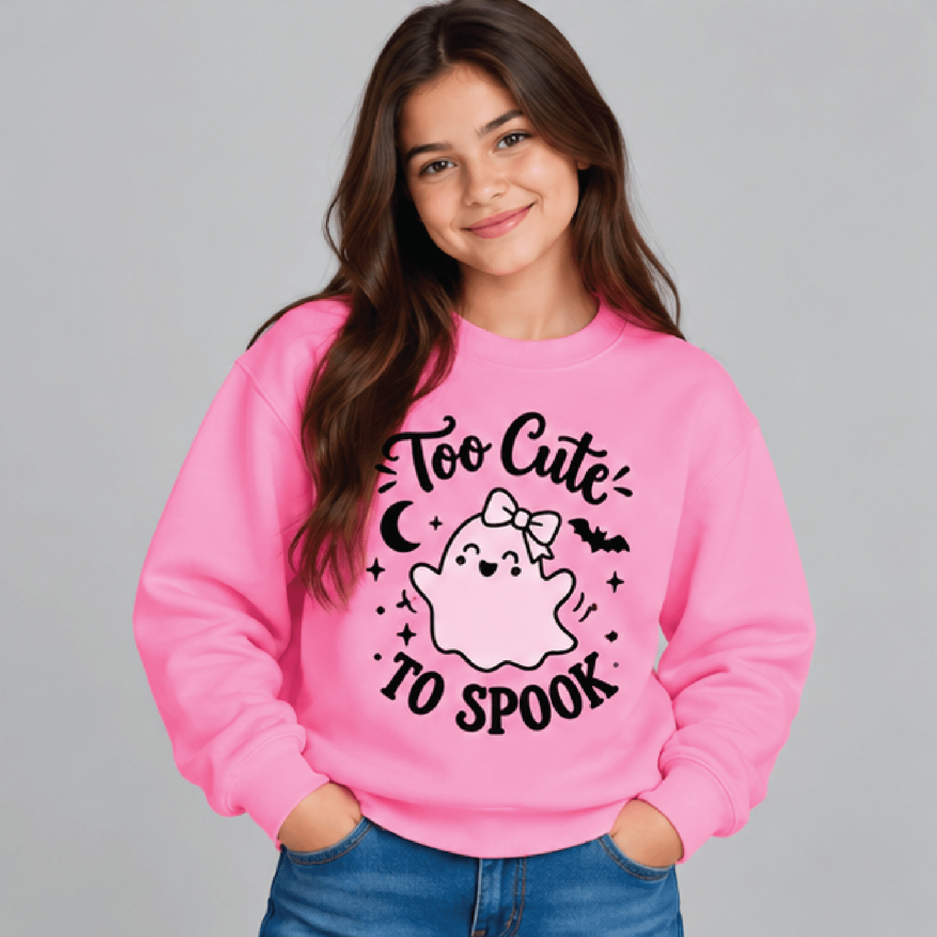 Too Cute To Spook Halloween Sweatshirt Kids Youth Unisex Cute Ghost Crewneck Retro Pumpkin Spooky S 2