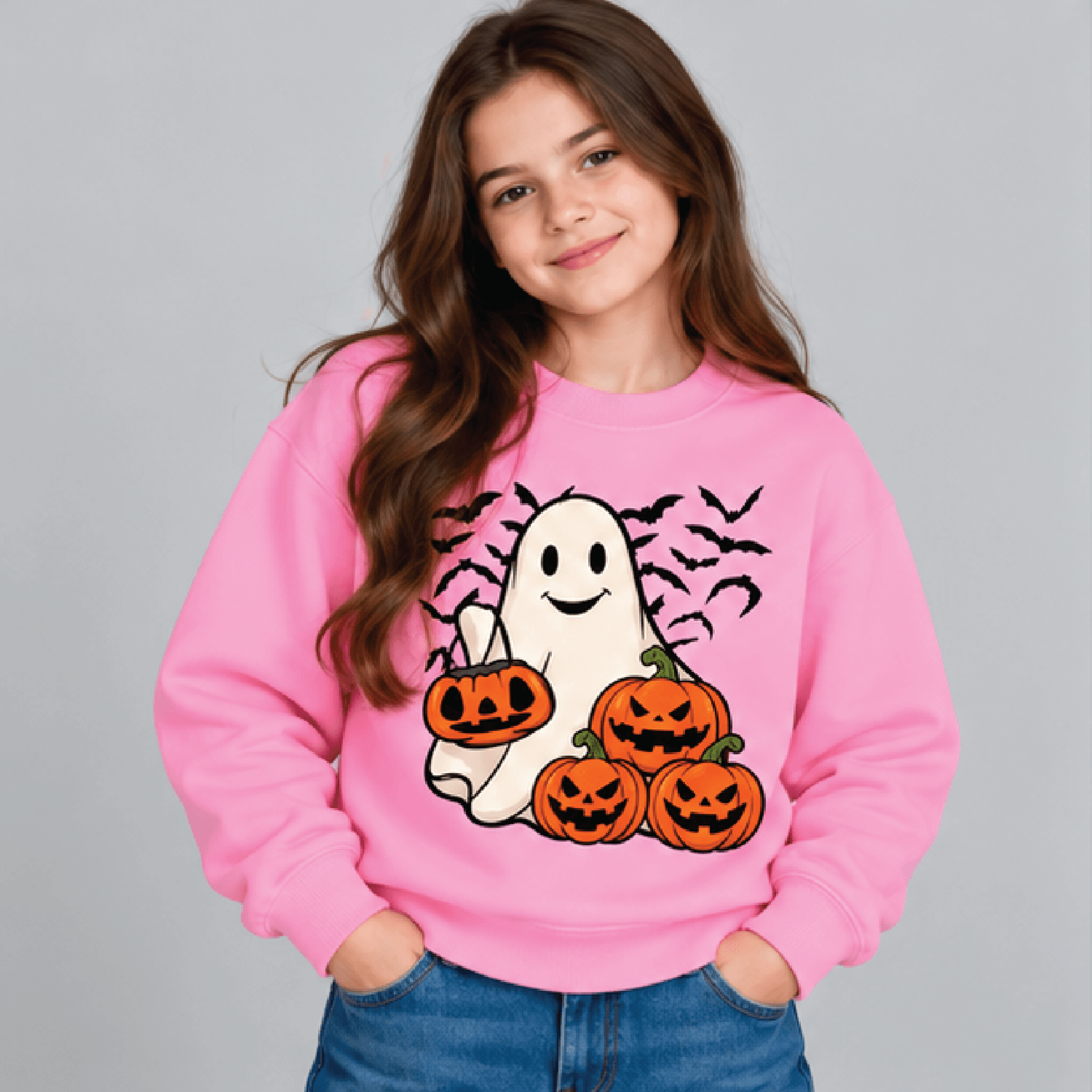 Ghost And Pumpkin Halloween Sweatshirt Kids Youth Unisex Cute Ghost Crewneck Pumpkin Season Spooky  2
