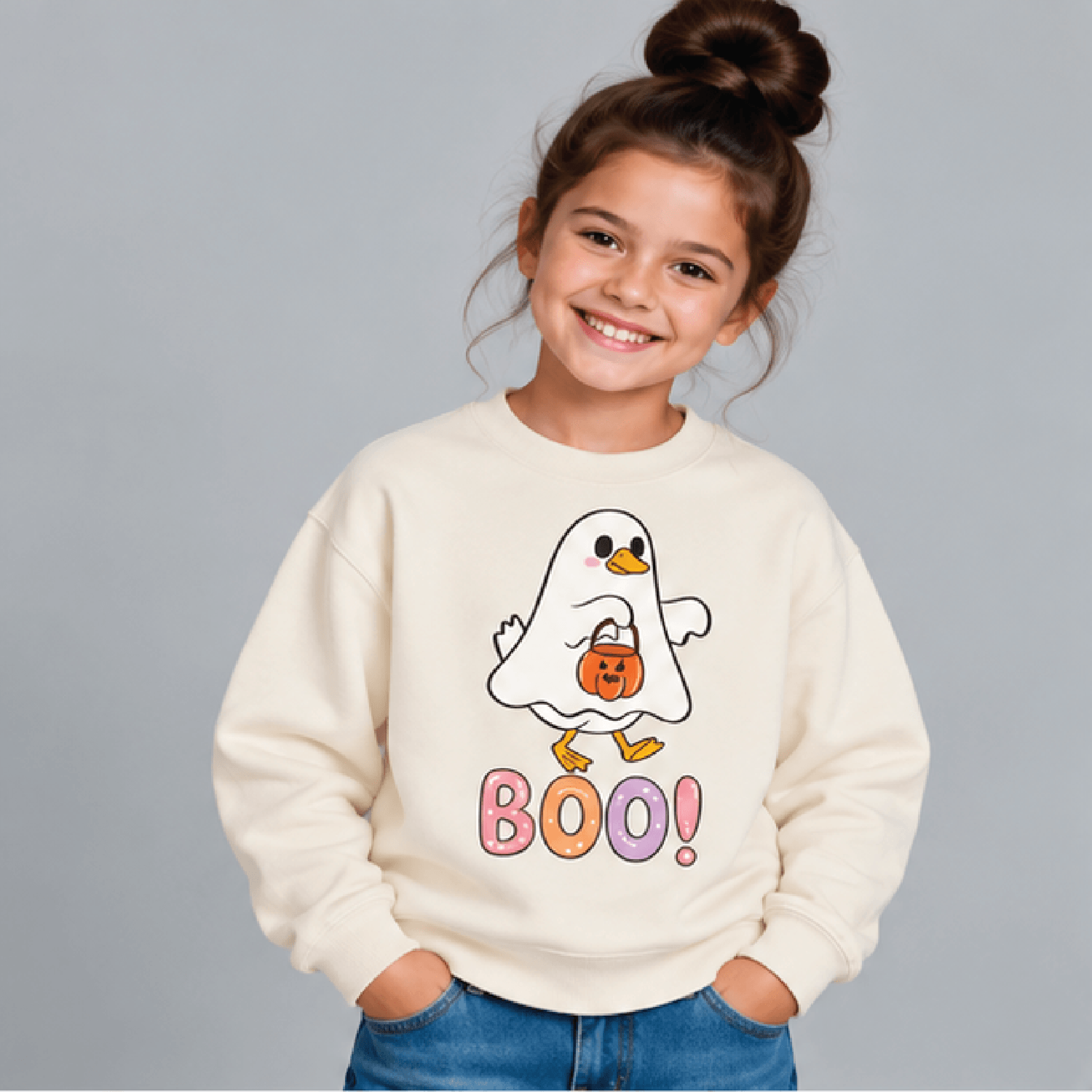 Cute Duck Ghost Halloween Sweatshirt Kids Youth Unisex BOO Crewneck Trick Or Treat Pumpkin Duck Spo 0