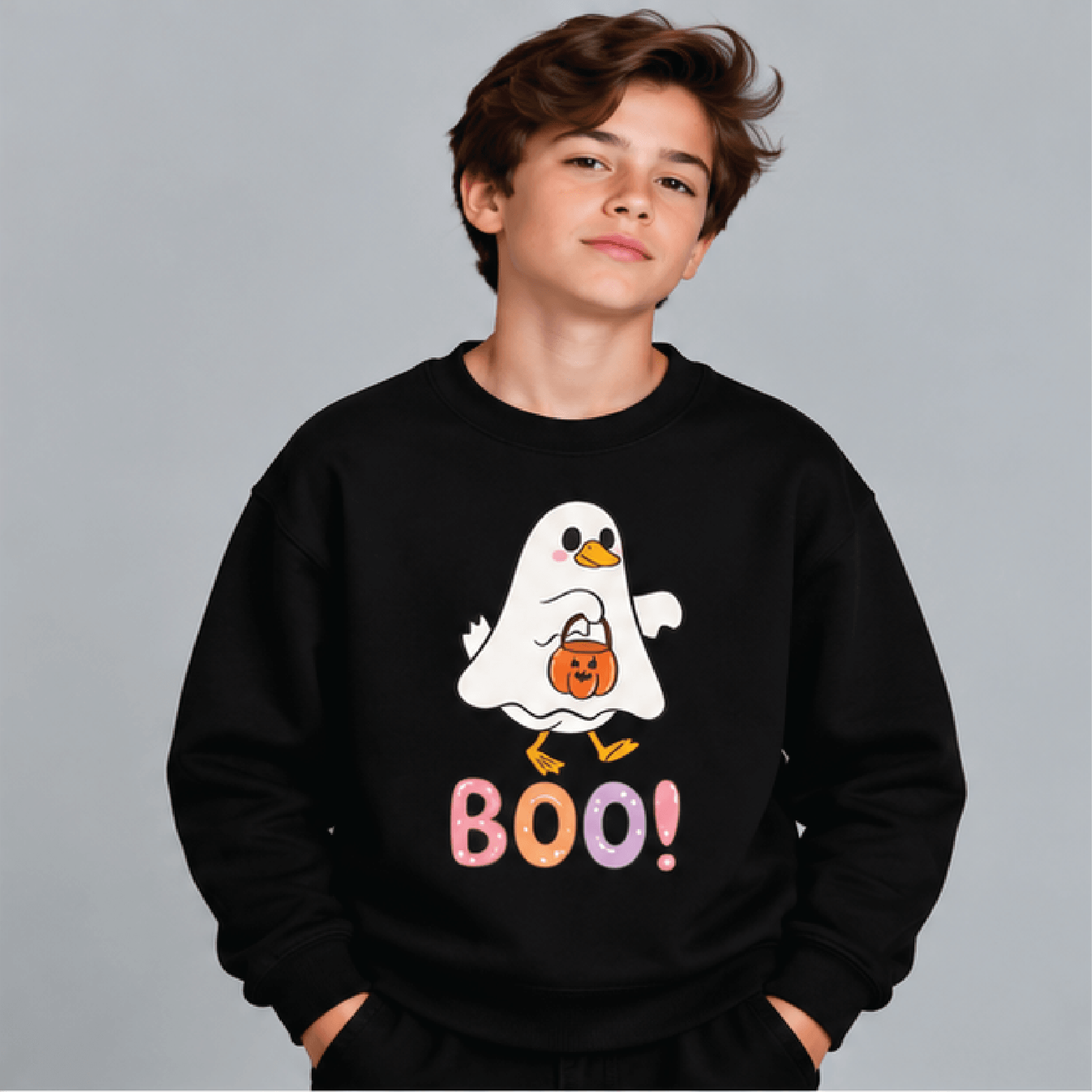 Cute Duck Ghost Halloween Sweatshirt Kids Youth Unisex BOO Crewneck Trick Or Treat Pumpkin Duck Spo 1