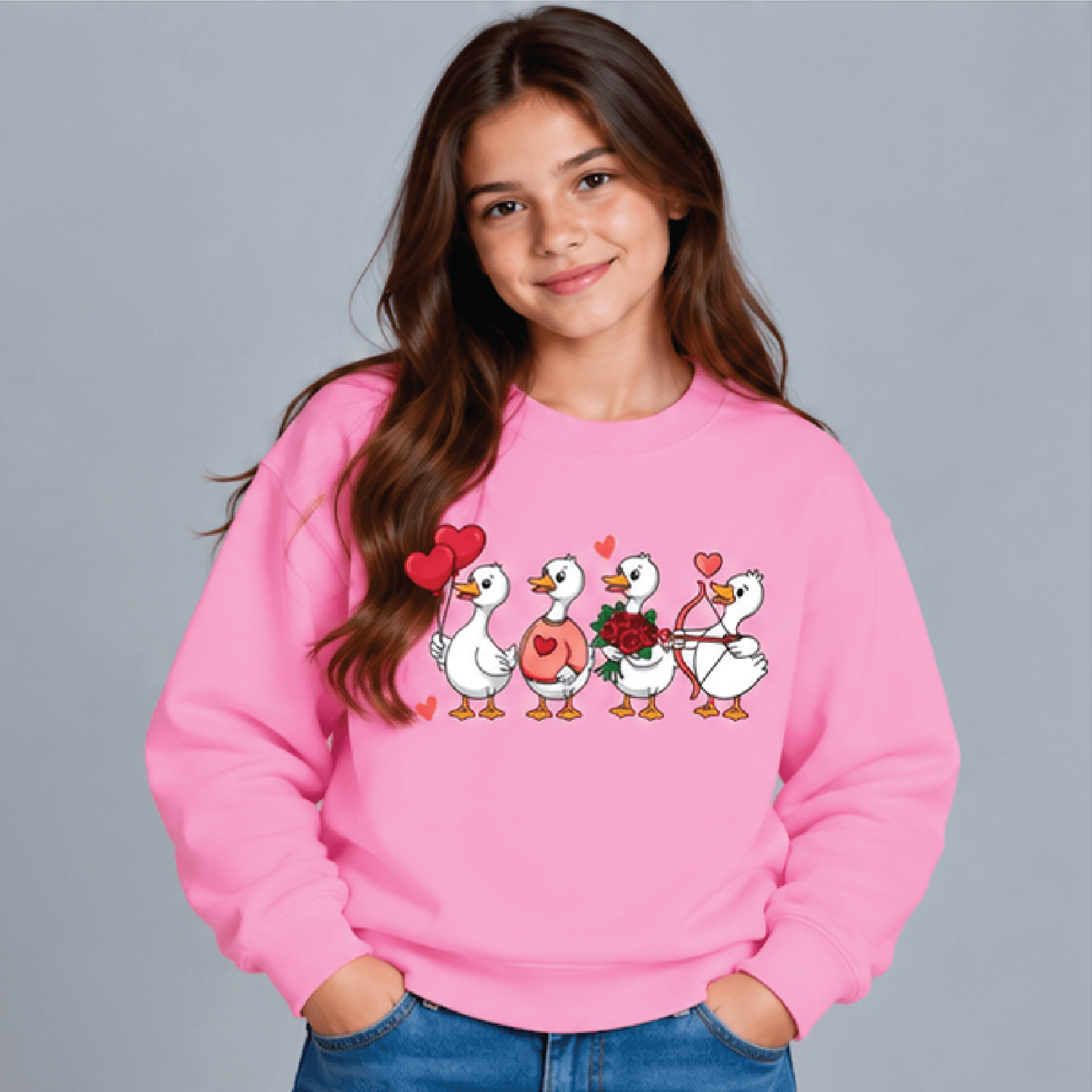 Just A Love Goose Sweatshirt Kids Youth Unisex Valentine Crewneck Cute Heart Goose Funny Valentines 2